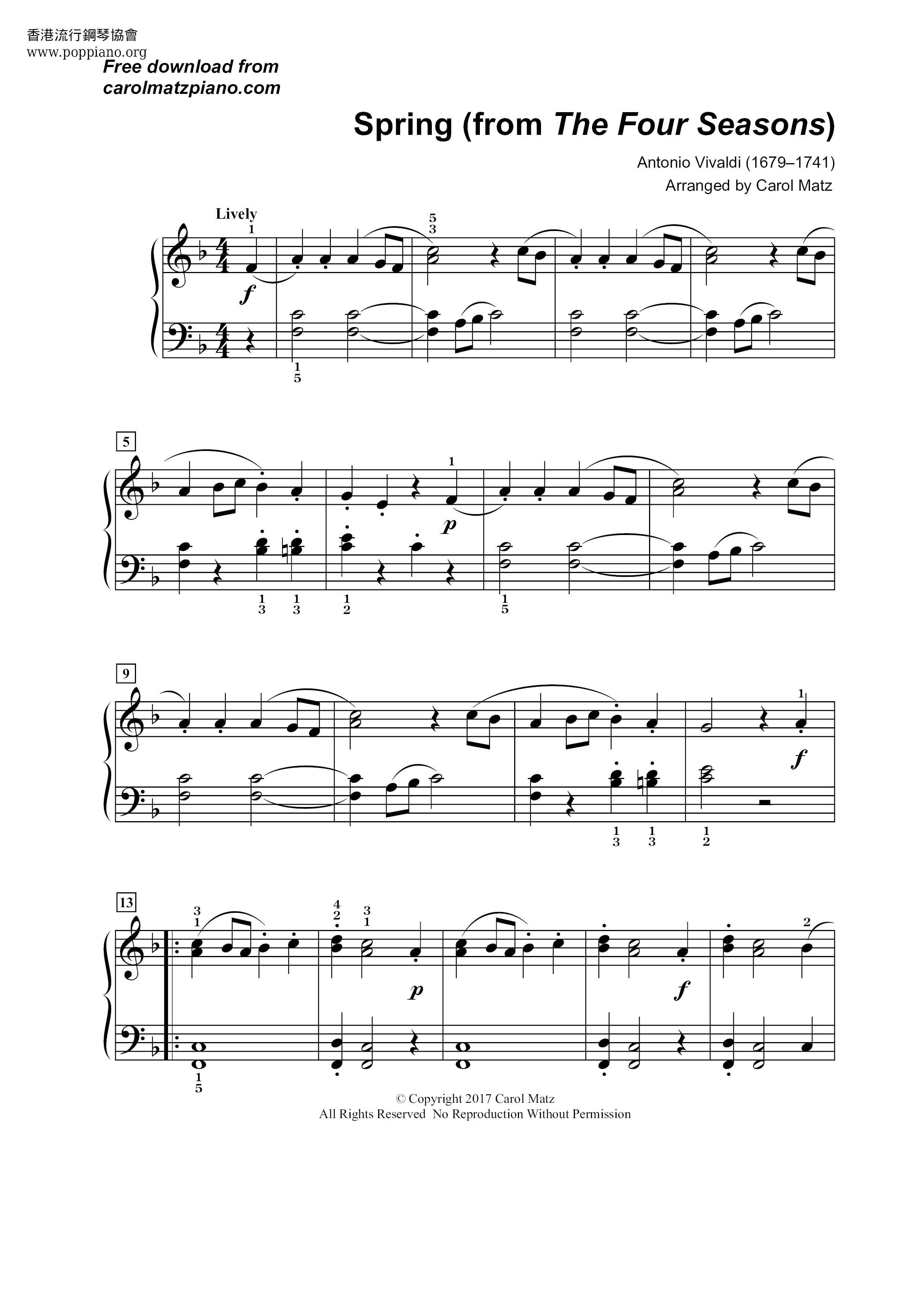 The Four Seasons - Spring in E Major, RV. 269: I. Allegro Score