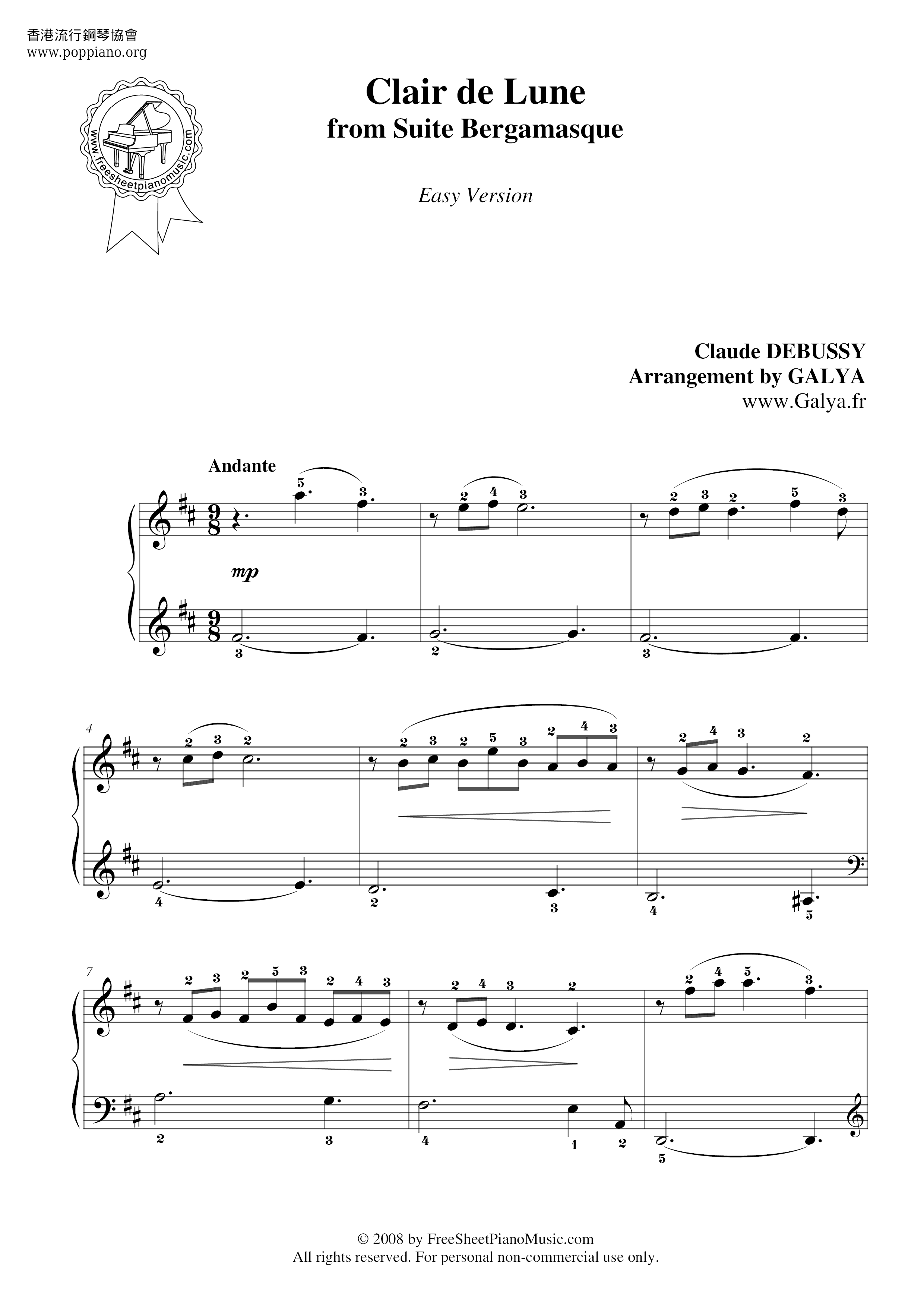 Clair de Lune, L. 32 Score