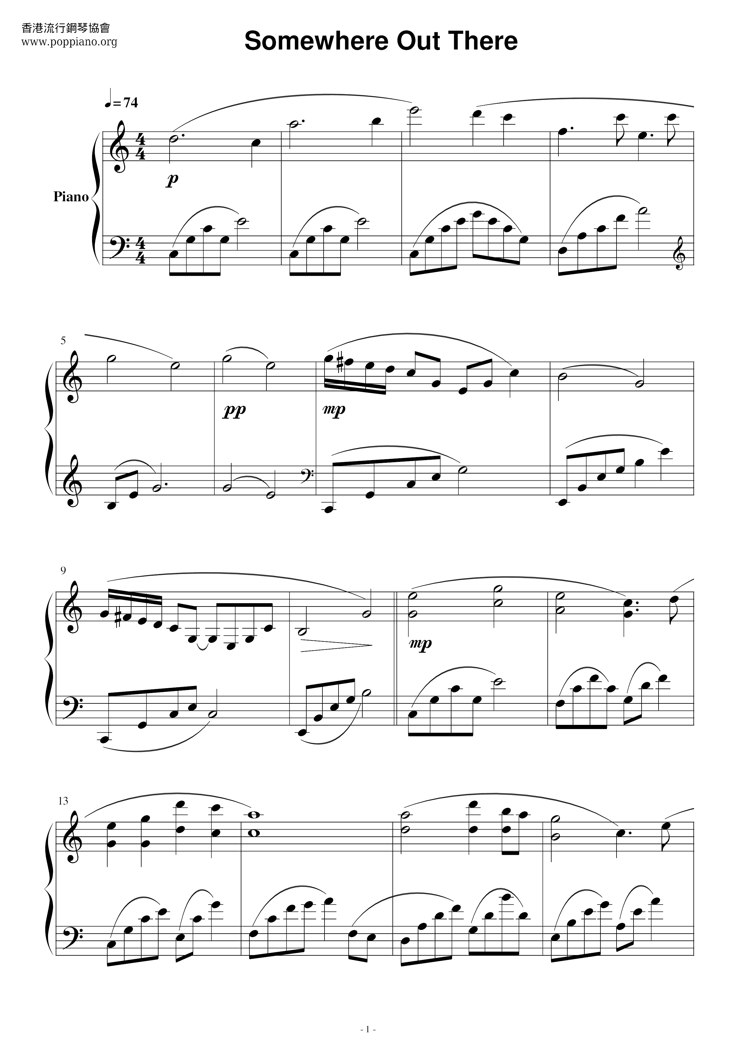 Somewhere Out There - From An American Tail Score