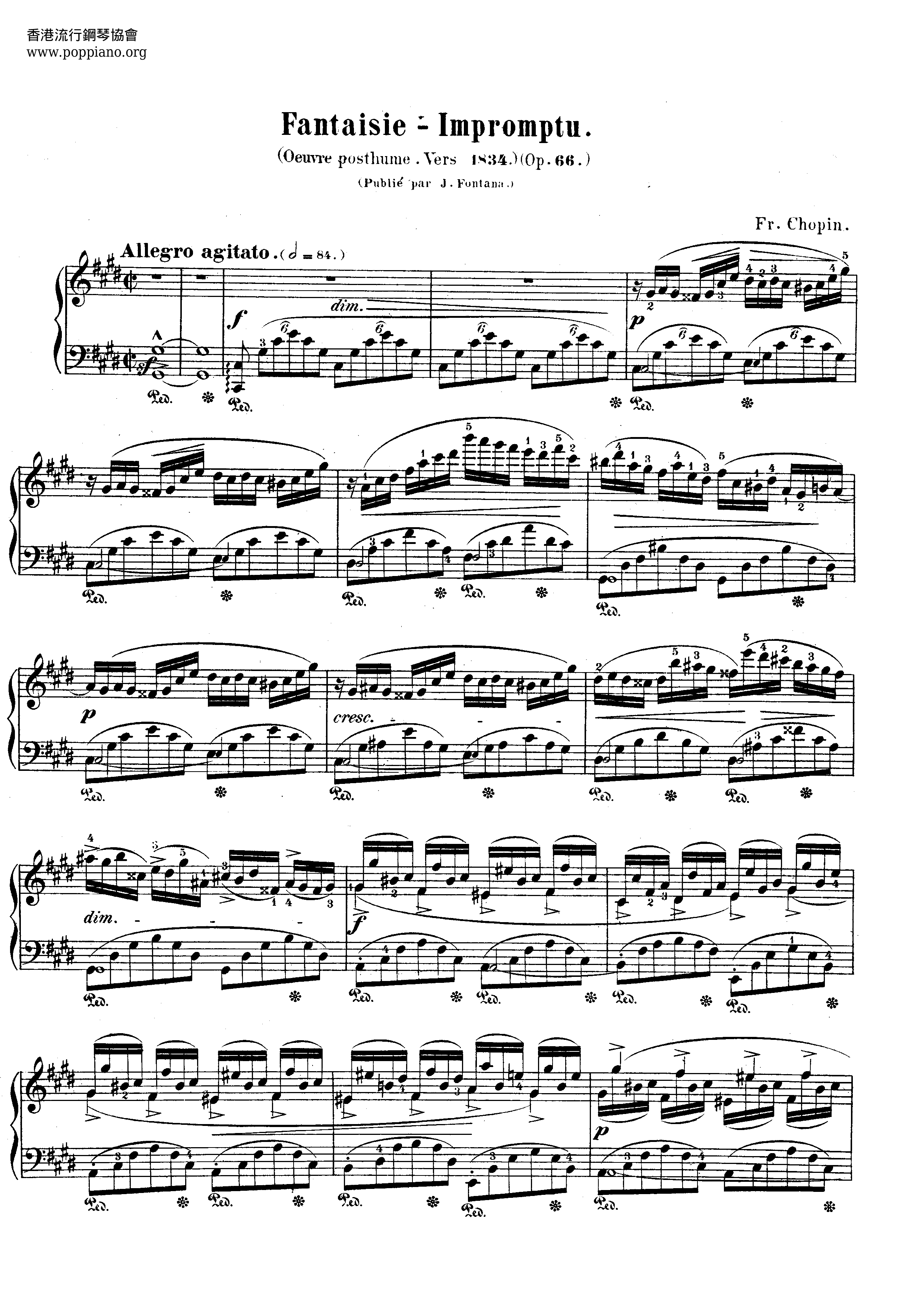 ☆Frederic Chopin - ショパン「幻想即興曲」 楽谱 ピアノ譜pdf