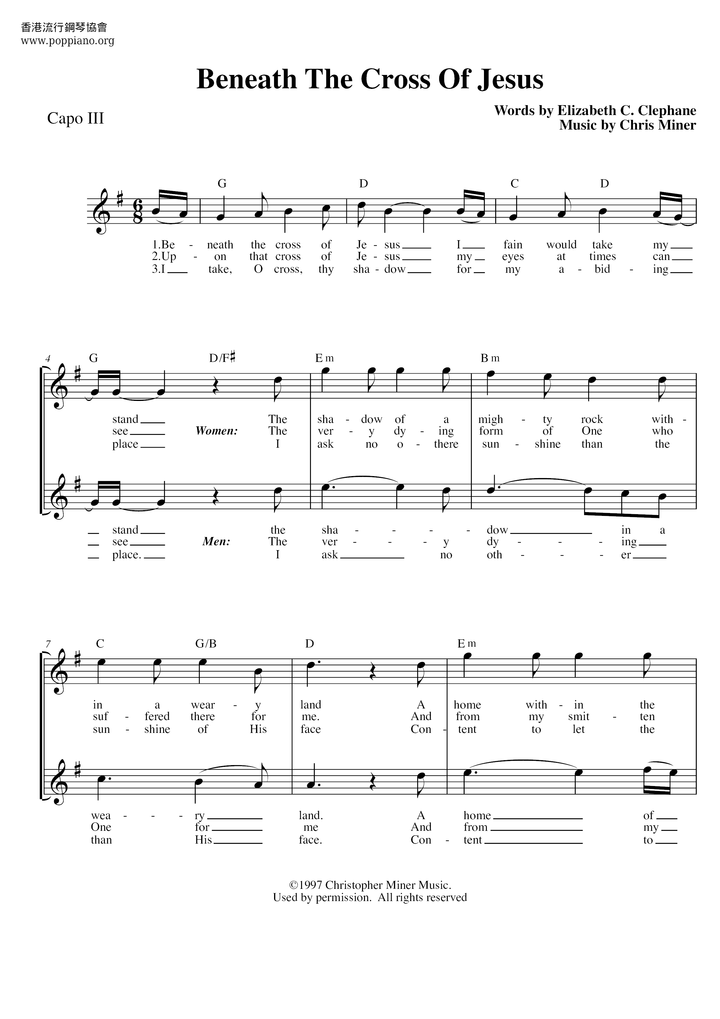 Beneath The Cross Of Jesus Score