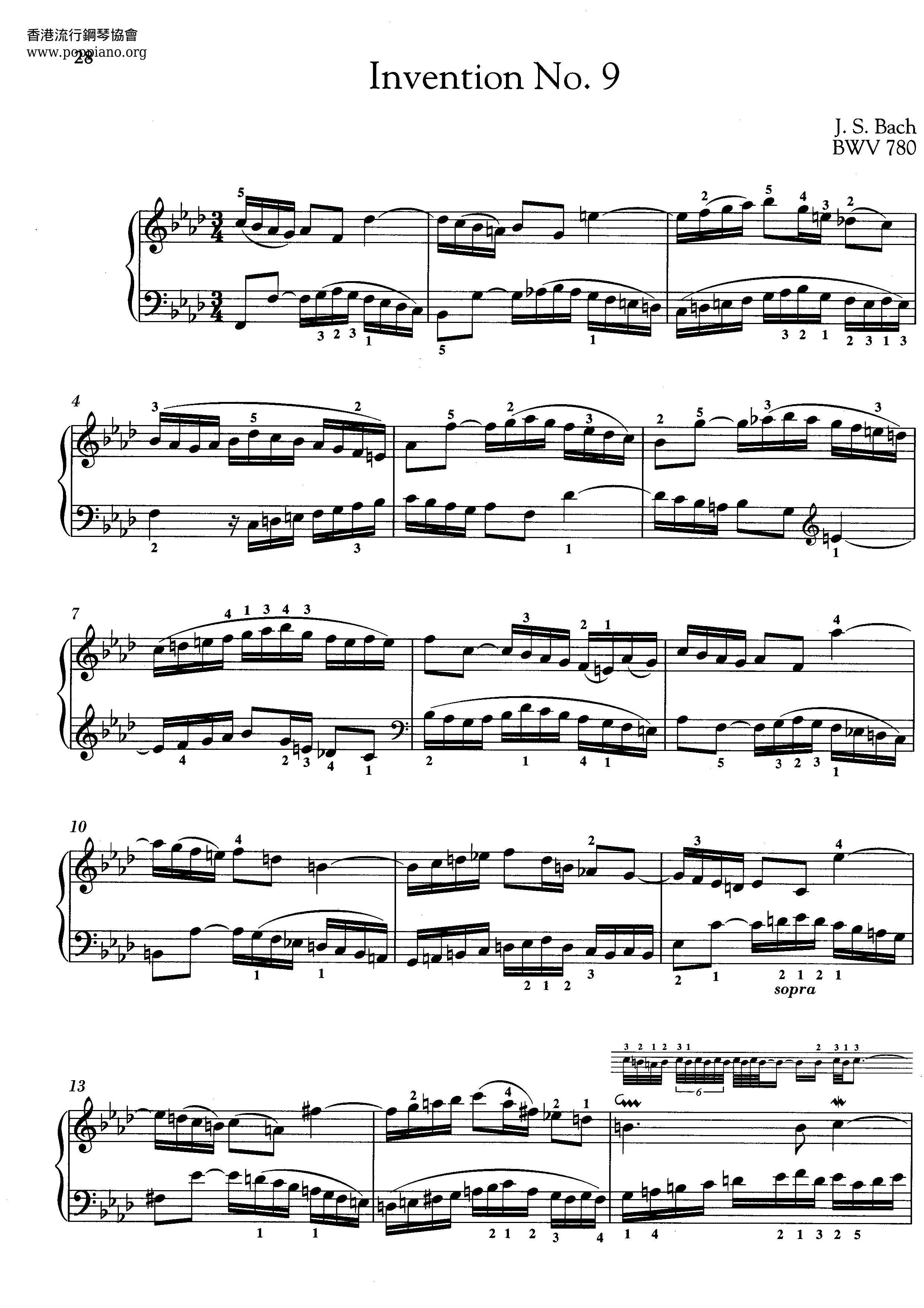 Invention No.9 BWV780琴谱