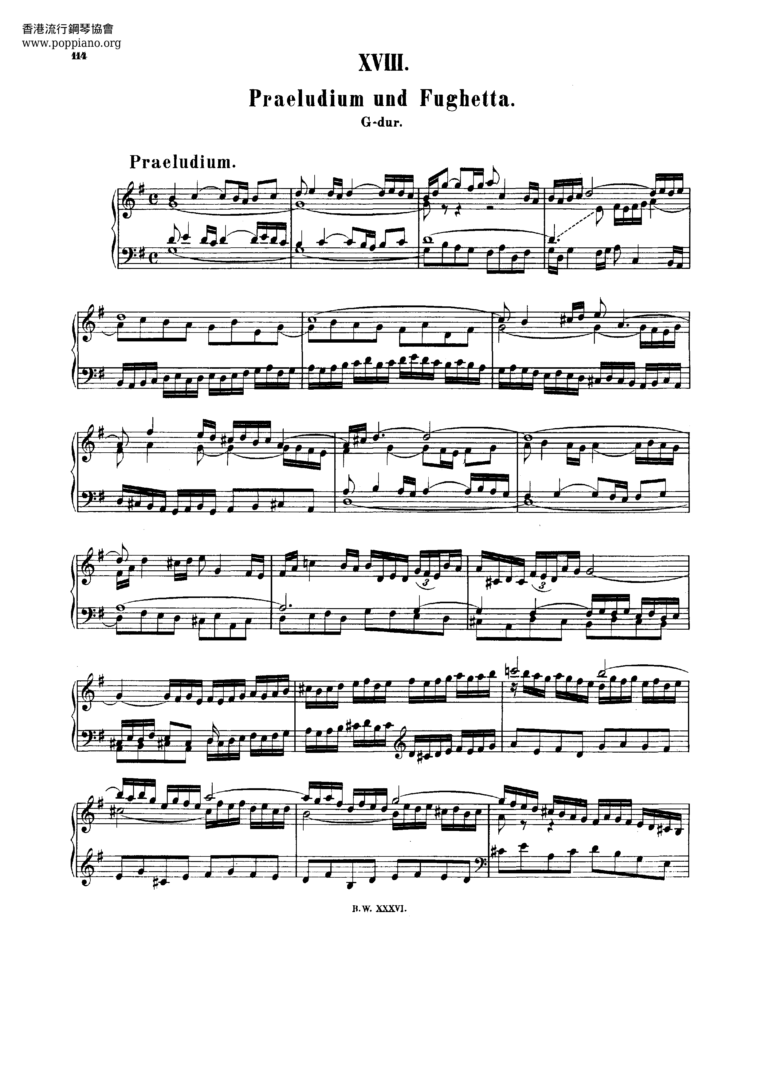 Prelude and Fughetta in G major, BWV 902琴谱