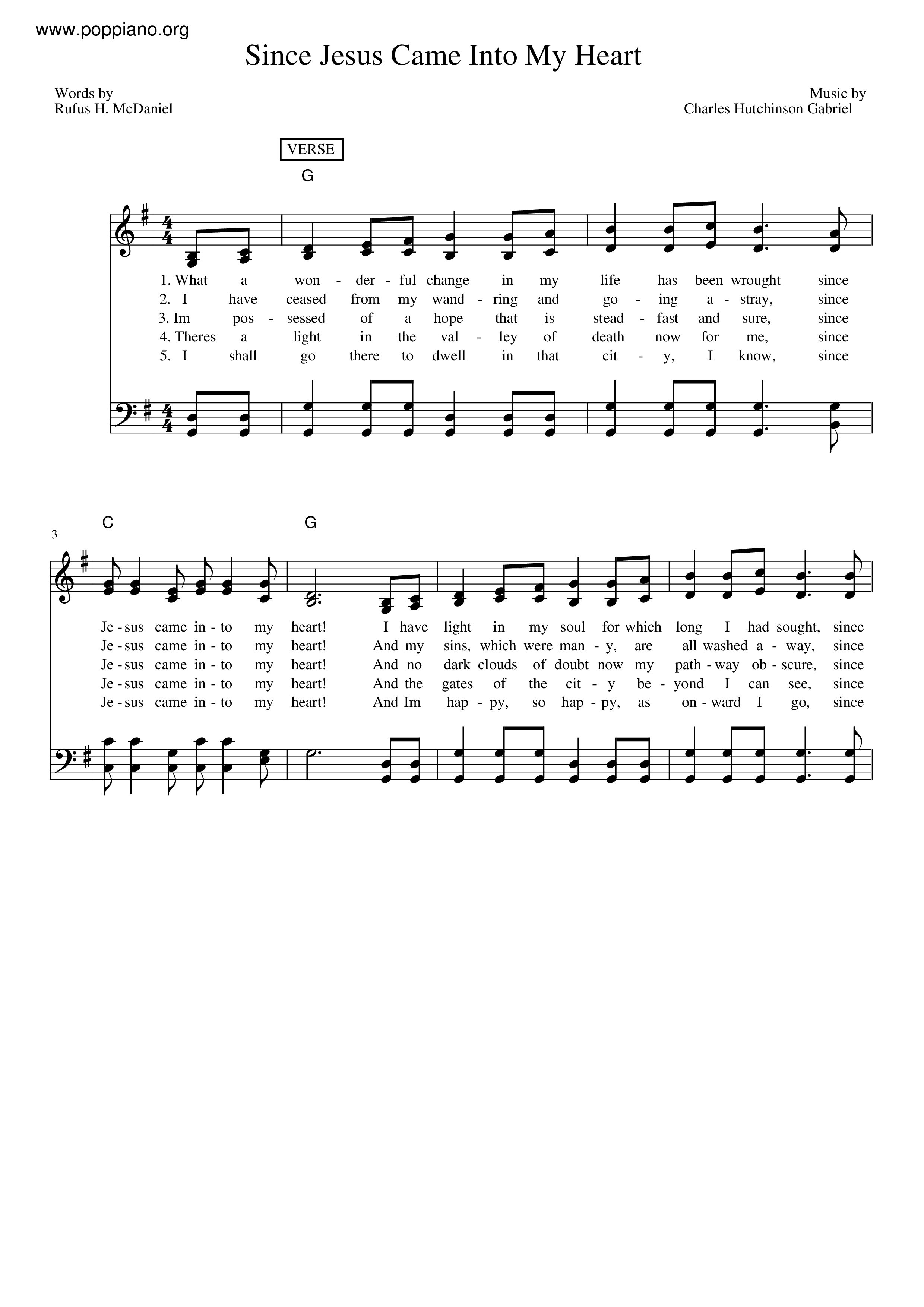 Since Jesus Came Into My Heart Score