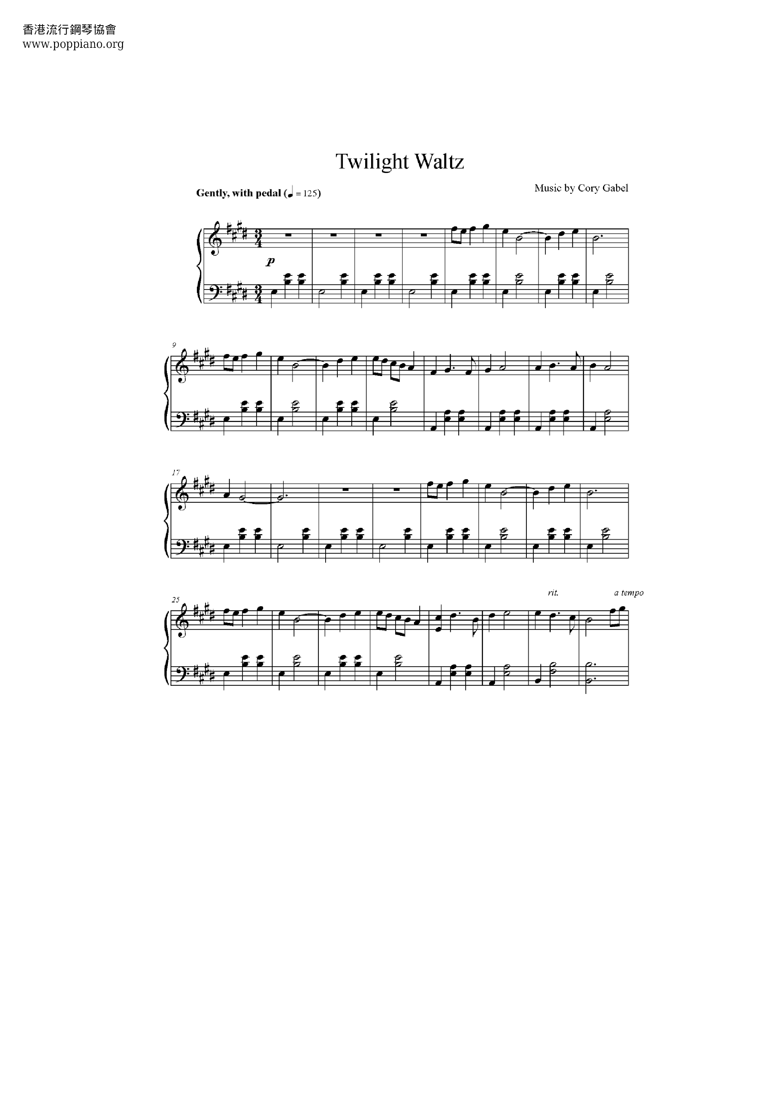 Twilight Waltz Score