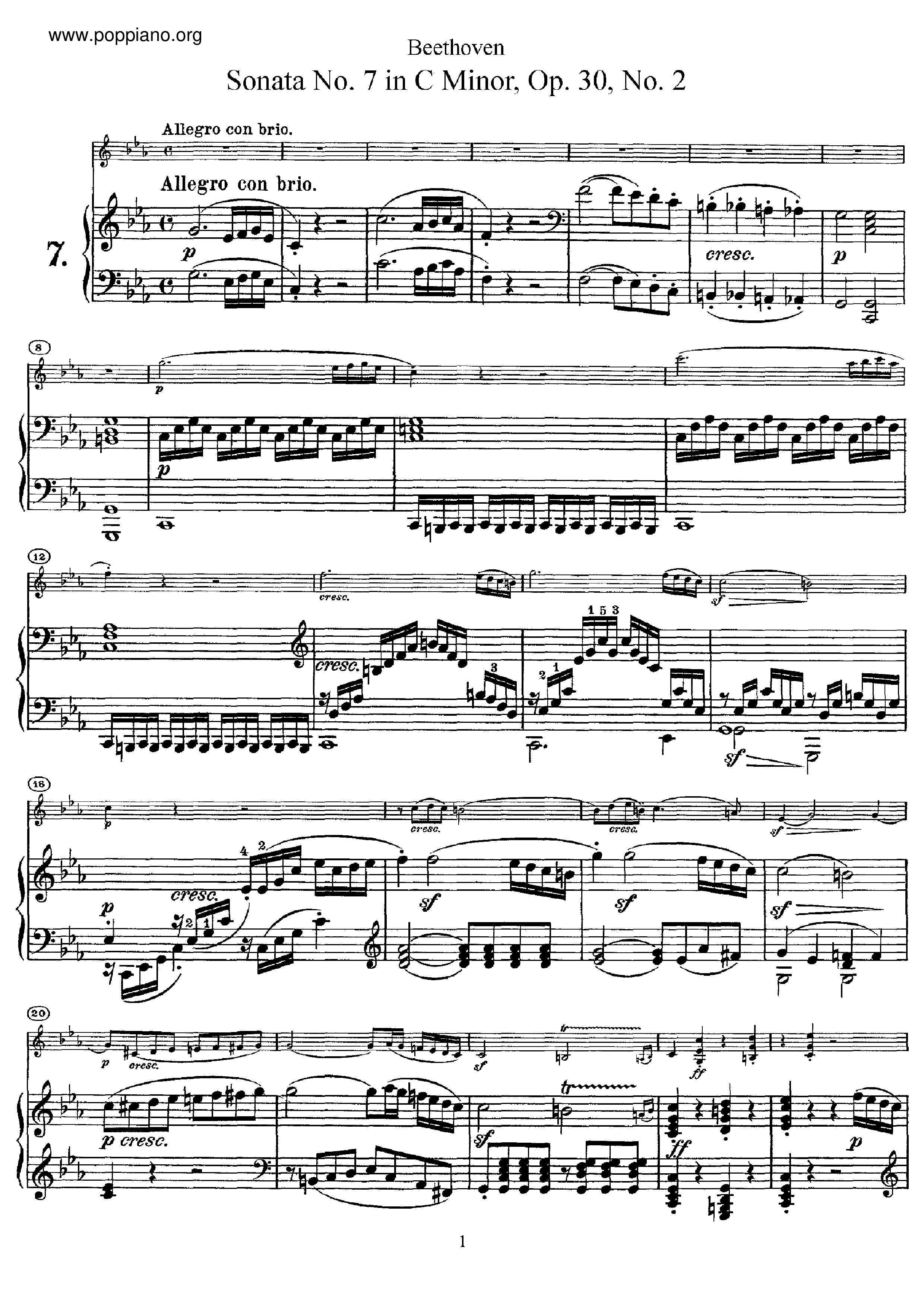 Violin Sonata No. 7 In C Minor, Op. 30, No. 2 Score