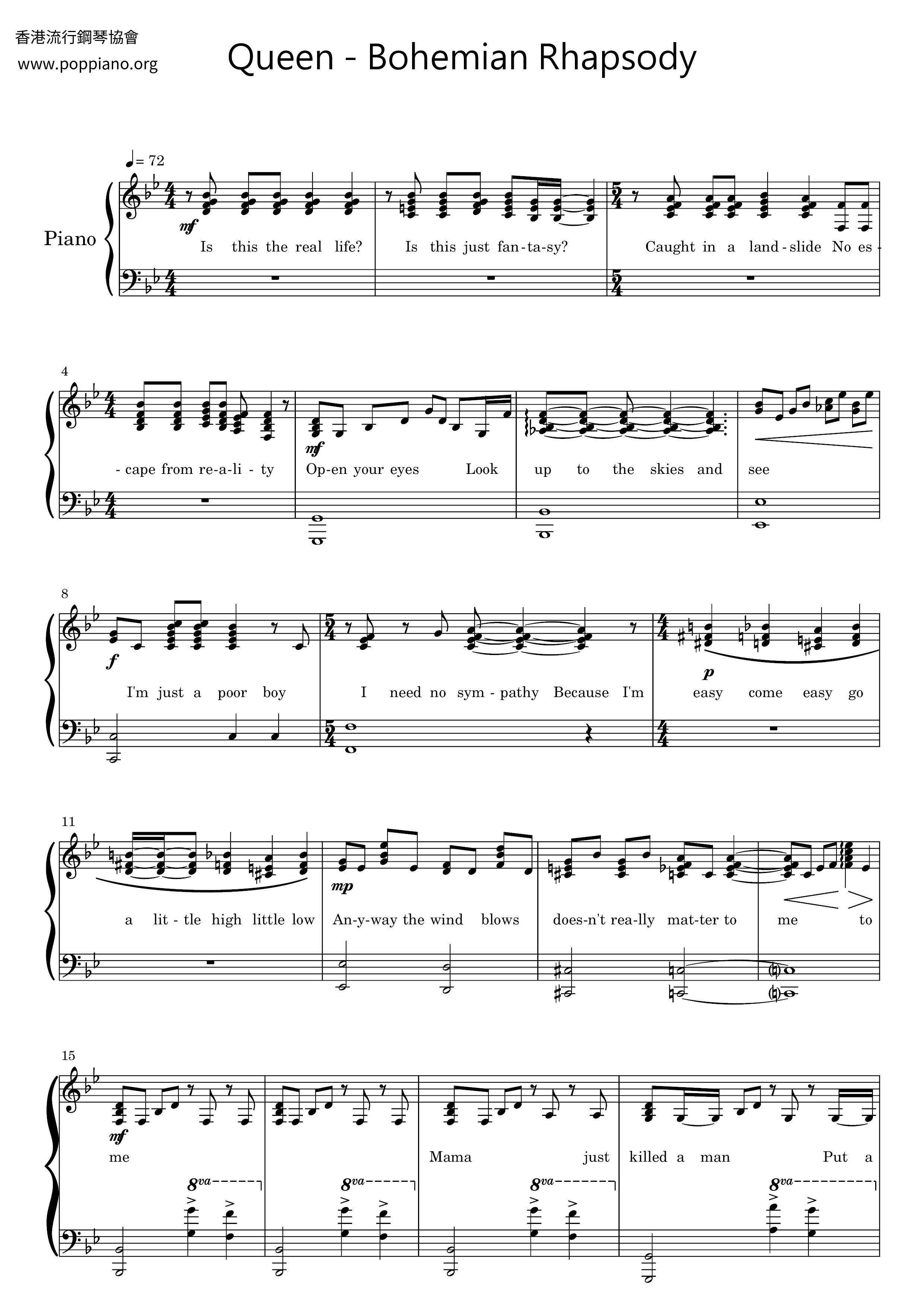 Bohemian Rhapsodyピアノ譜
