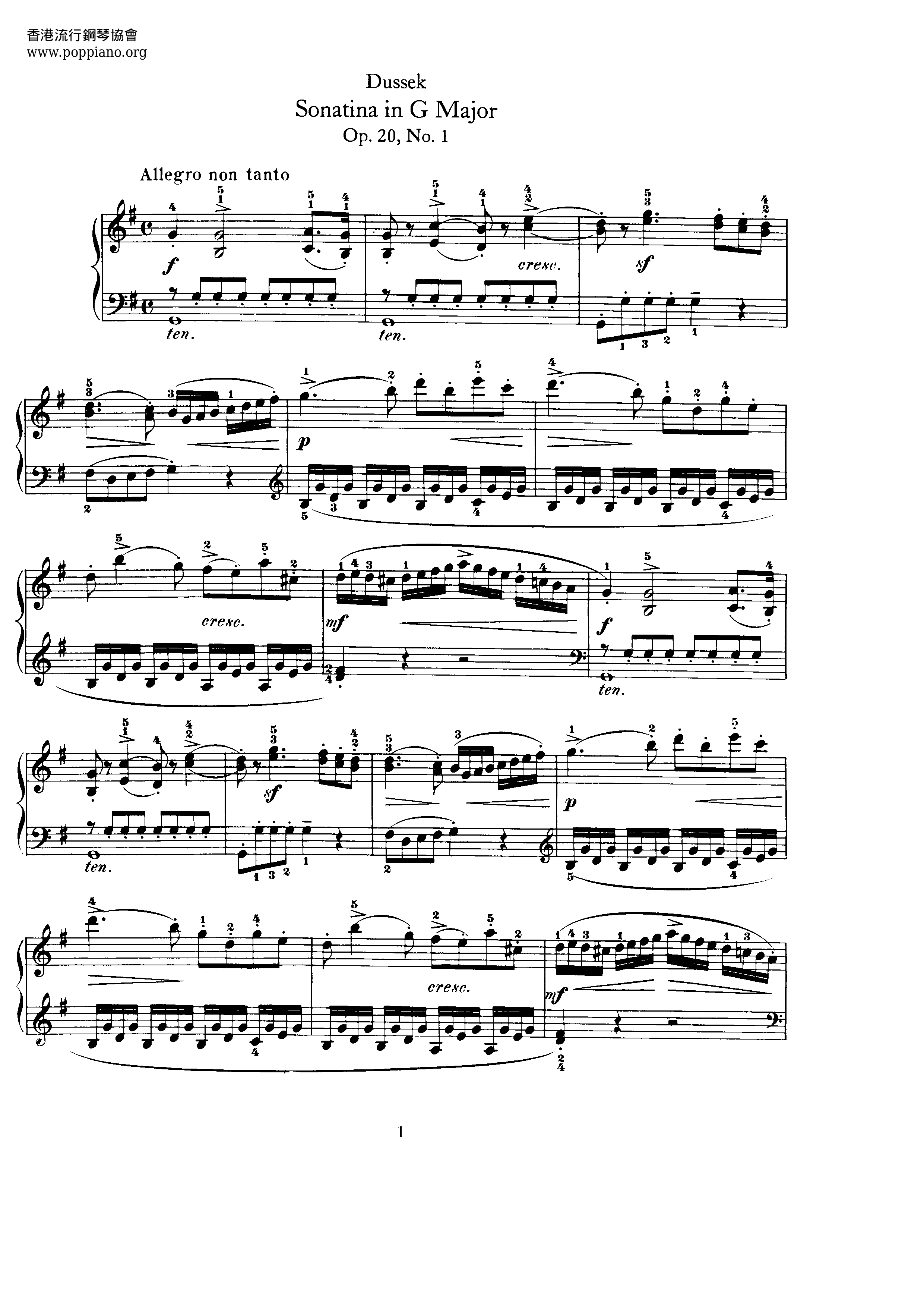 Sonatina In G Major Op.20 No.1琴譜