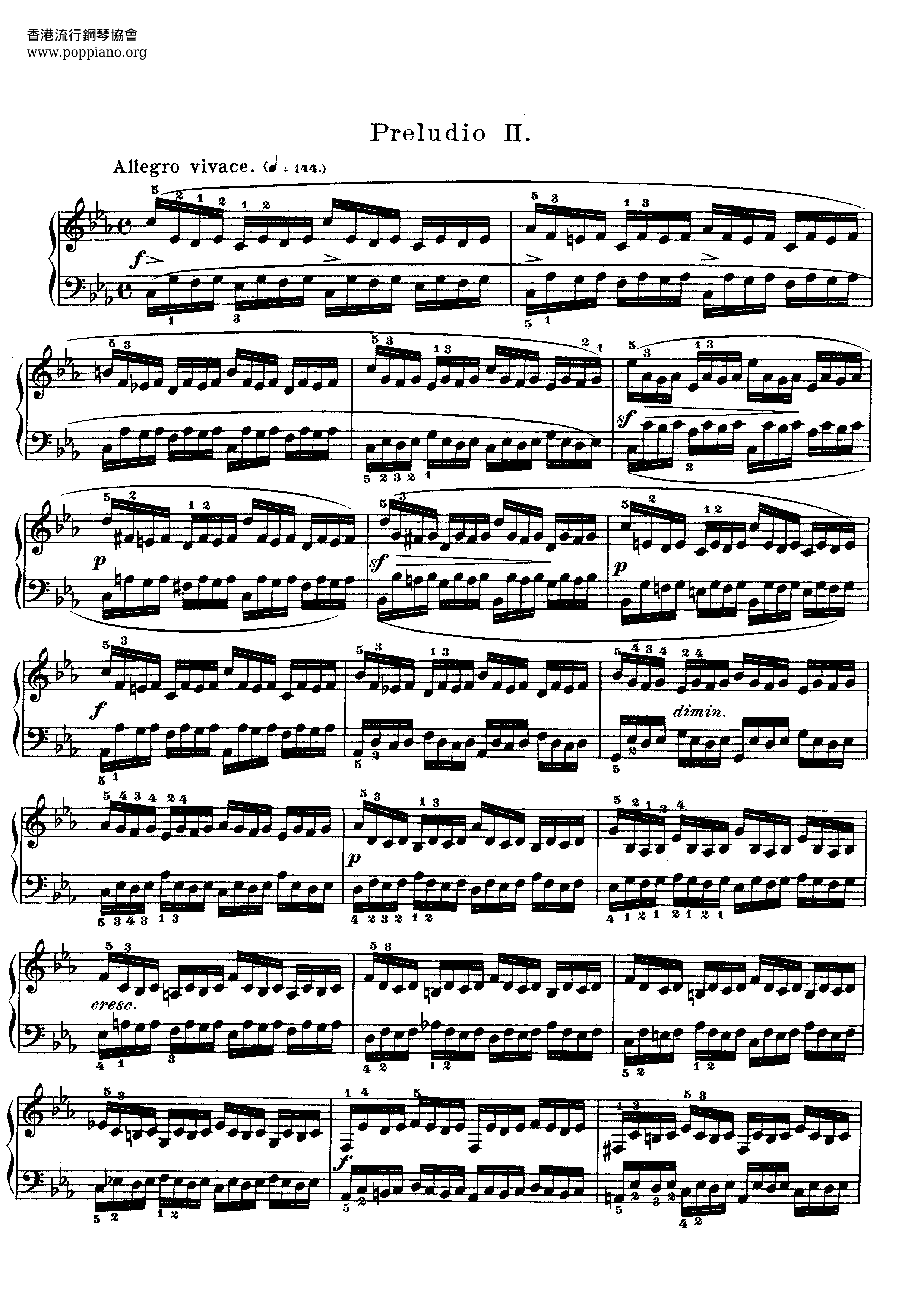 Prelude & Fugue In C Minor, BWV 847琴谱
