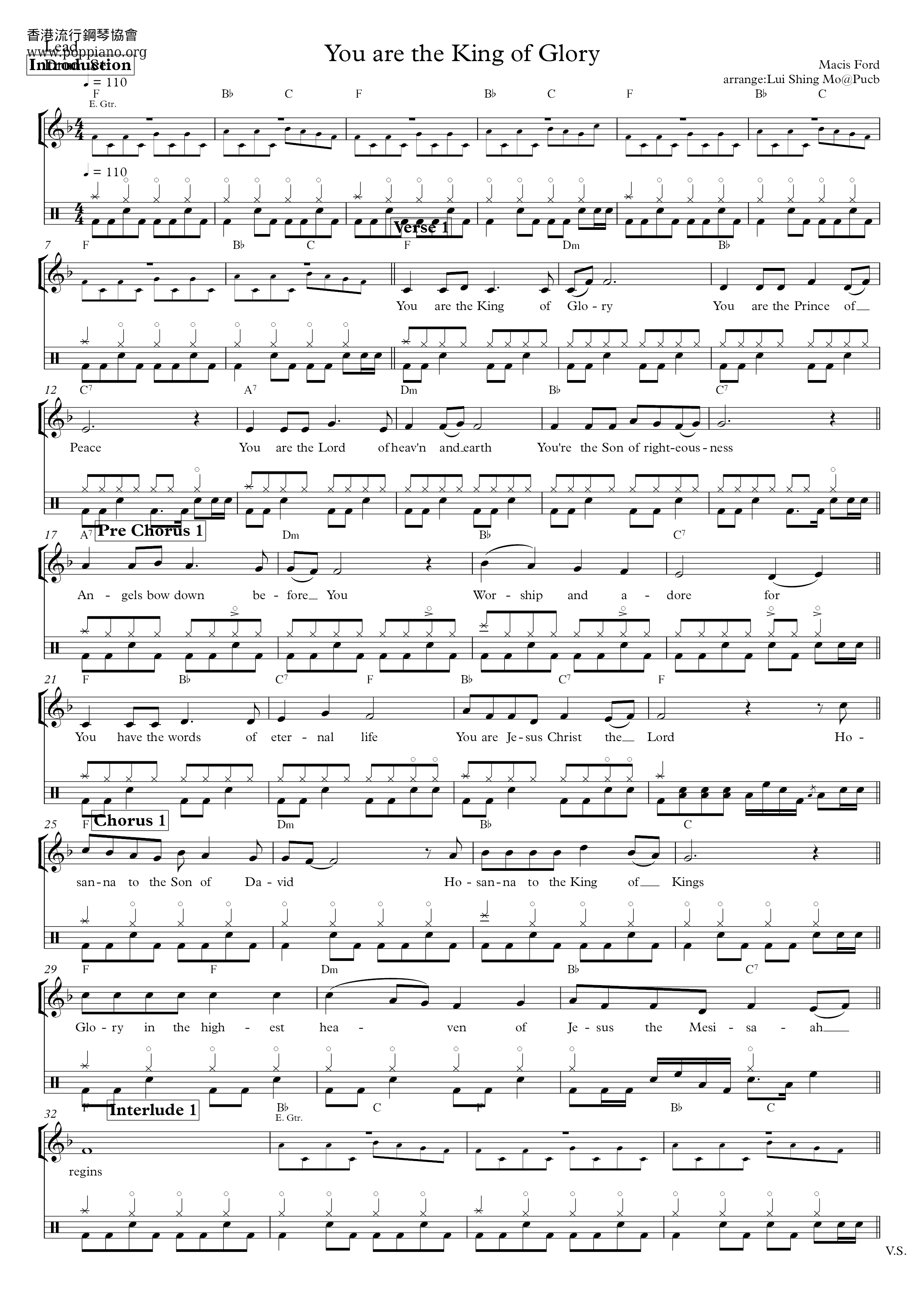 You Are The King Of Glory Score