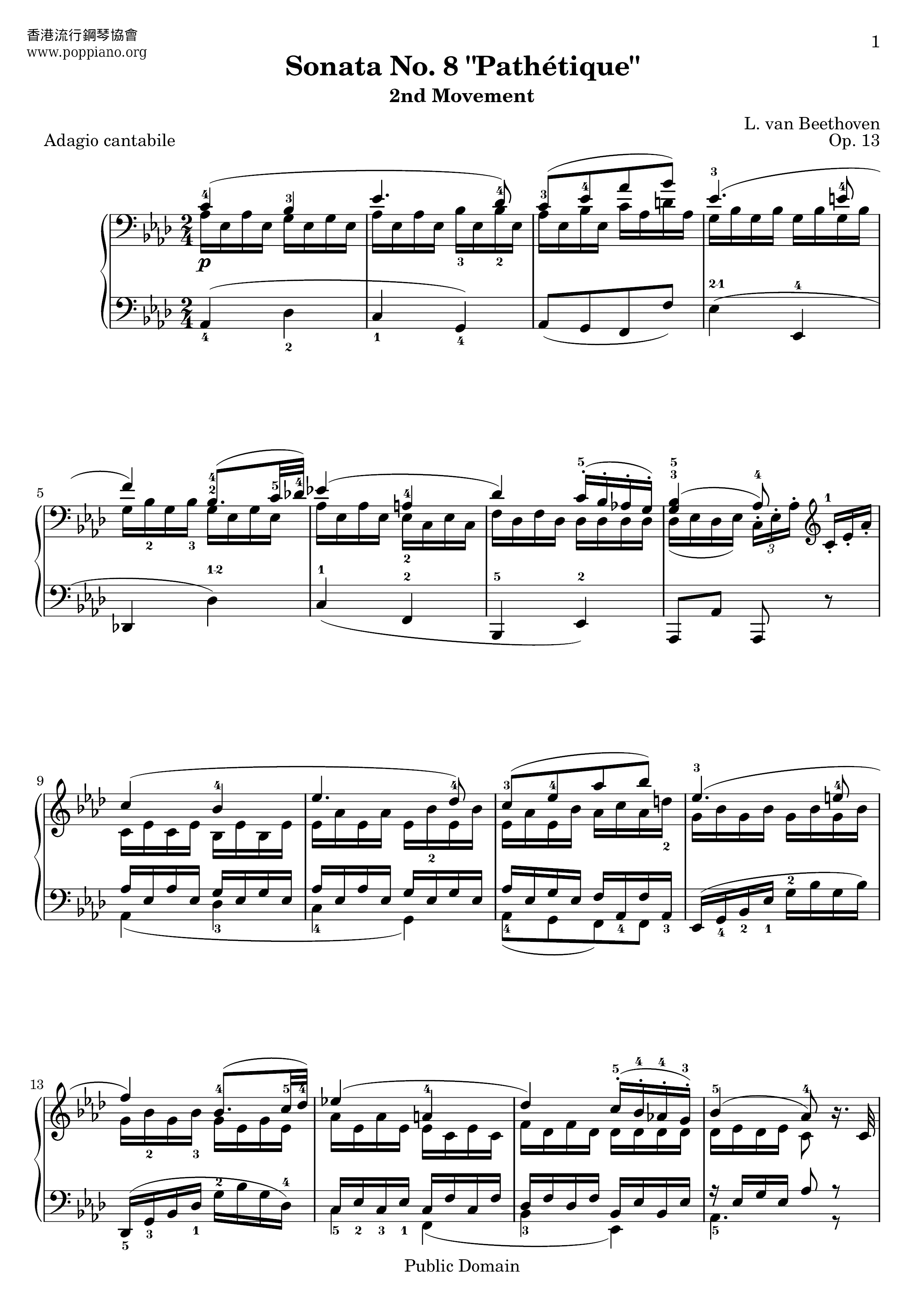 Sonata No. 8, Op. 13 悲怆奏鸣曲 Movt 2琴谱
