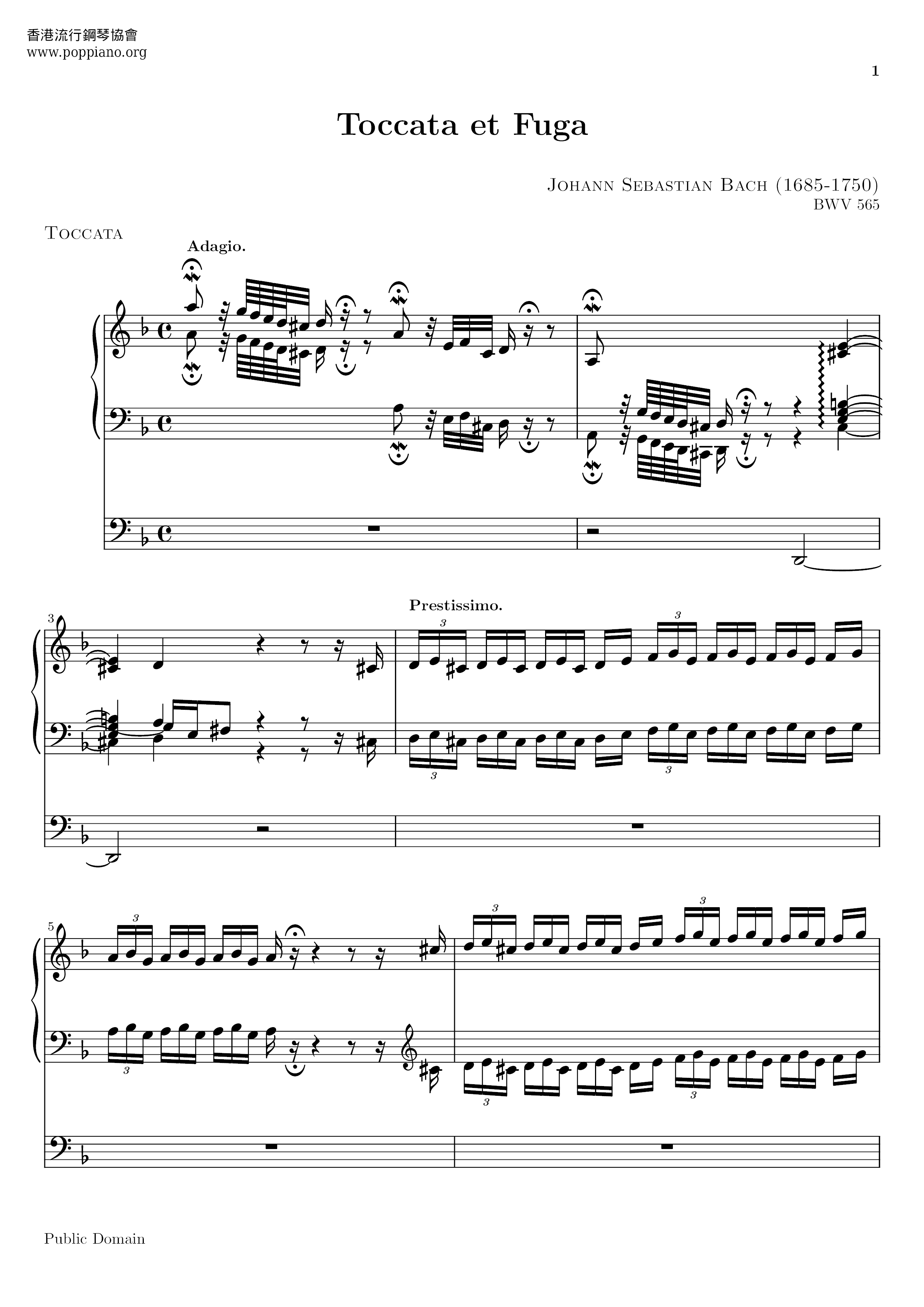 Toccata and Fugue in D minor, BWV 565 Score