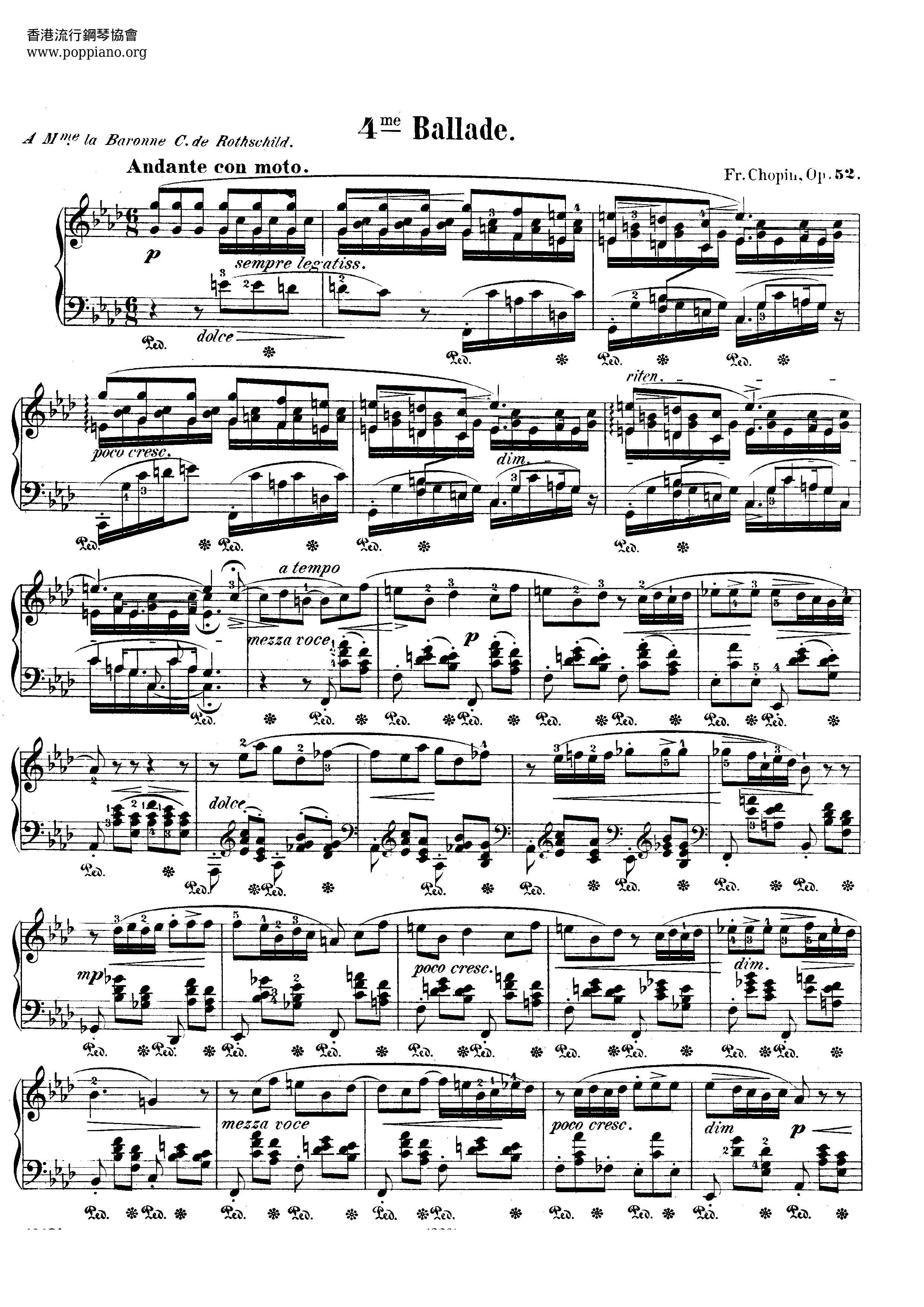 Ballade No. 4 in F minor, Op. 52琴谱
