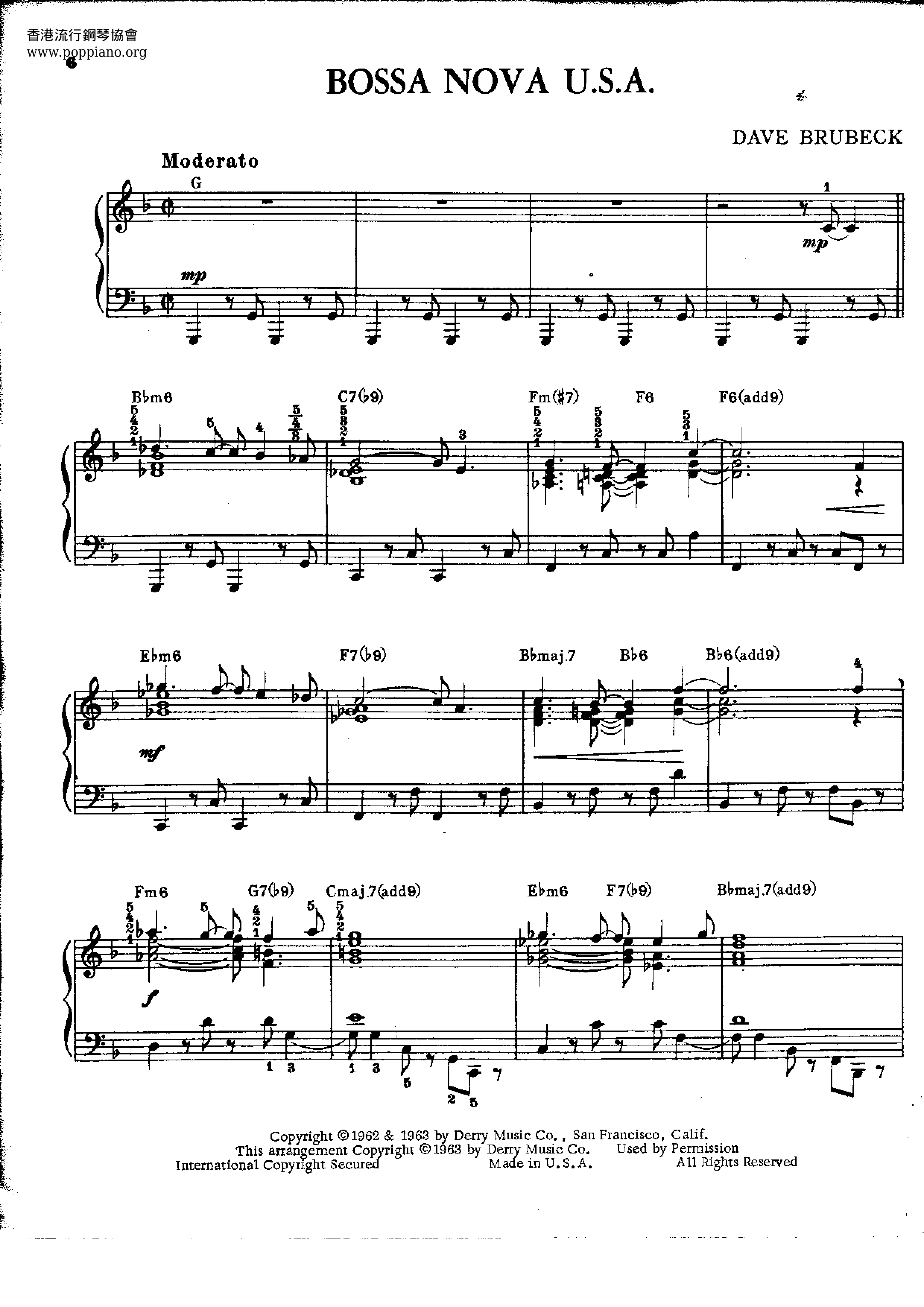 Bossa Nova USA Score