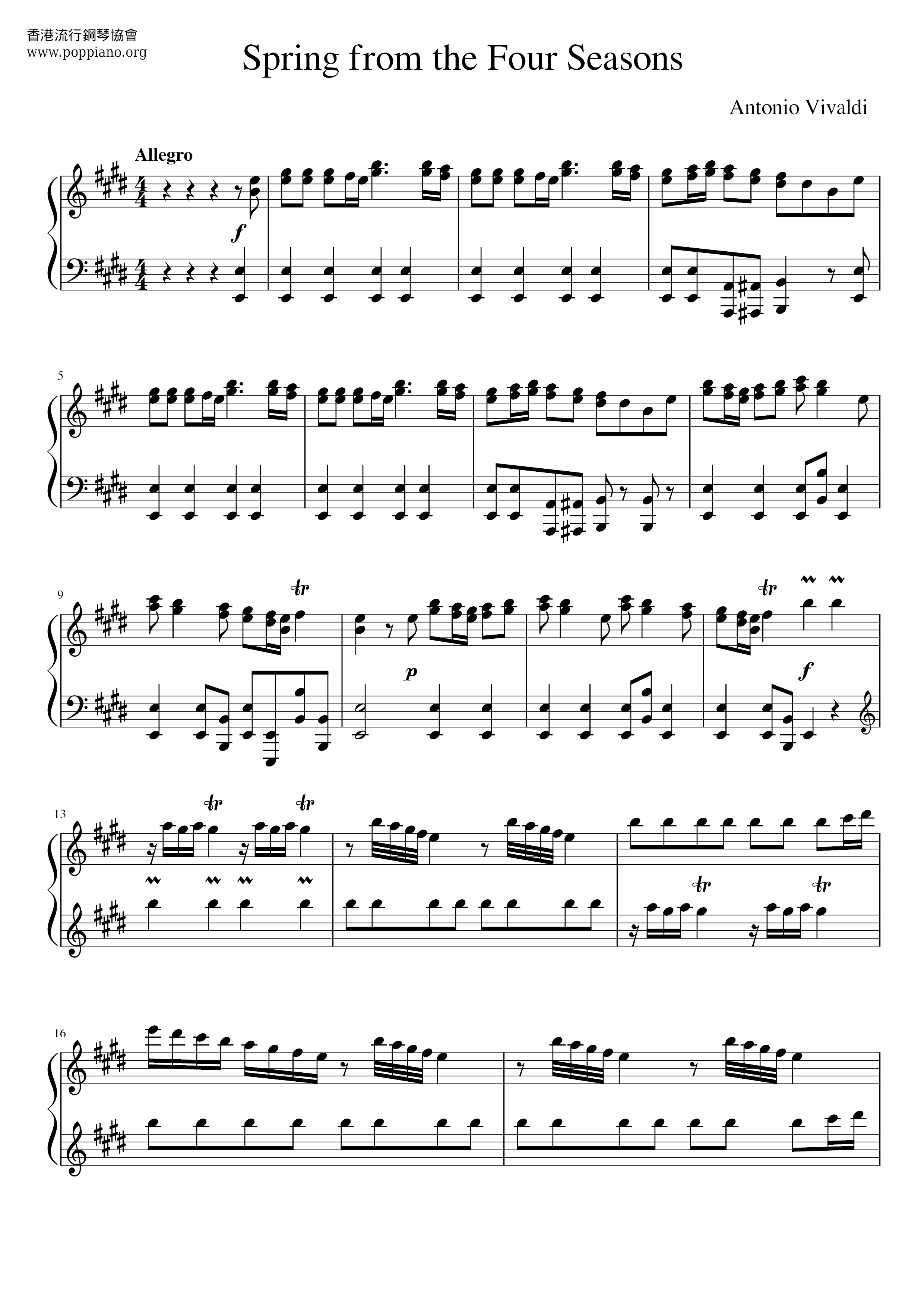 The Four Seasons - Spring in E Major, RV. 269: I. Allegro Score