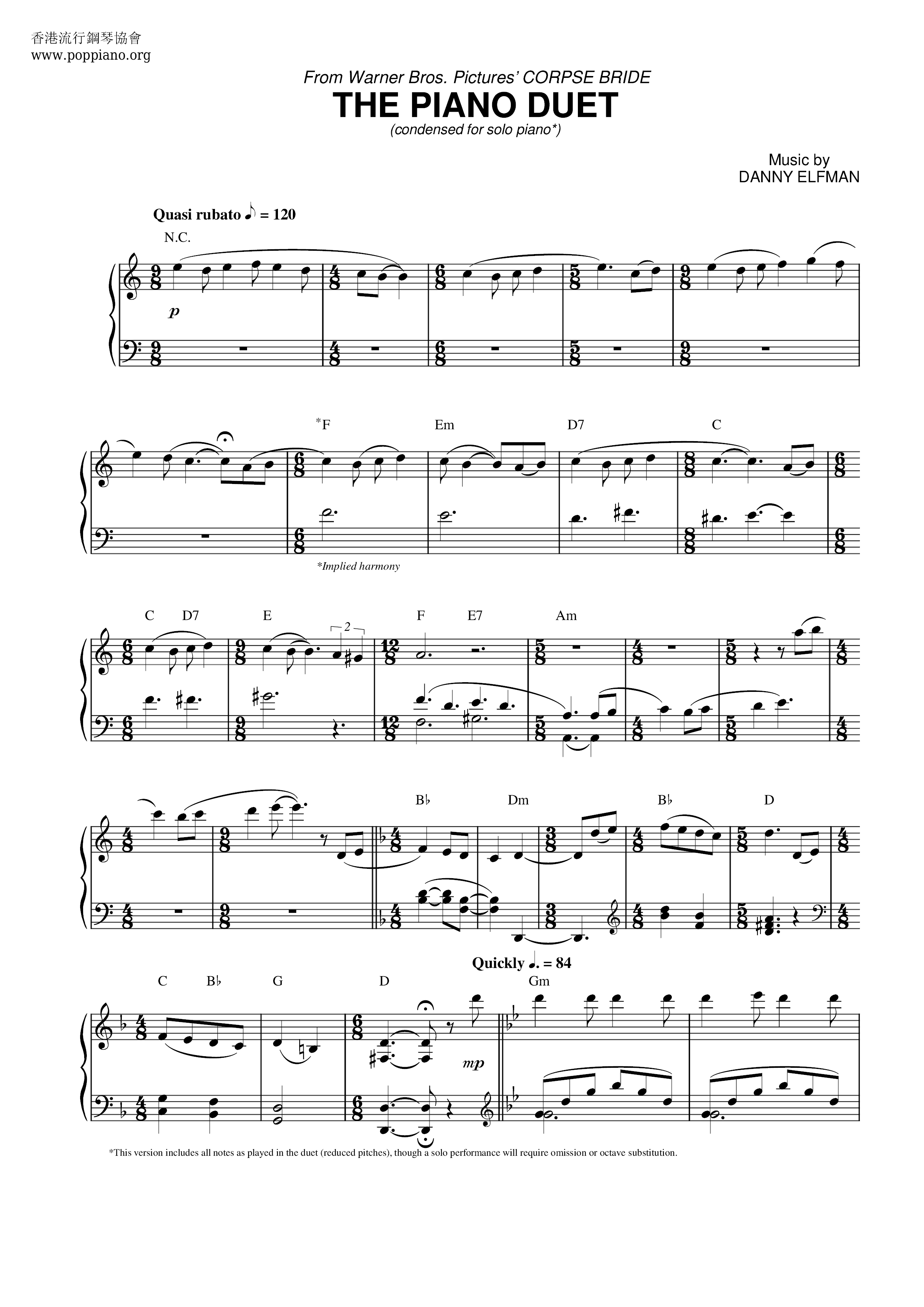 Corpse Bride-The Piano Duet Score