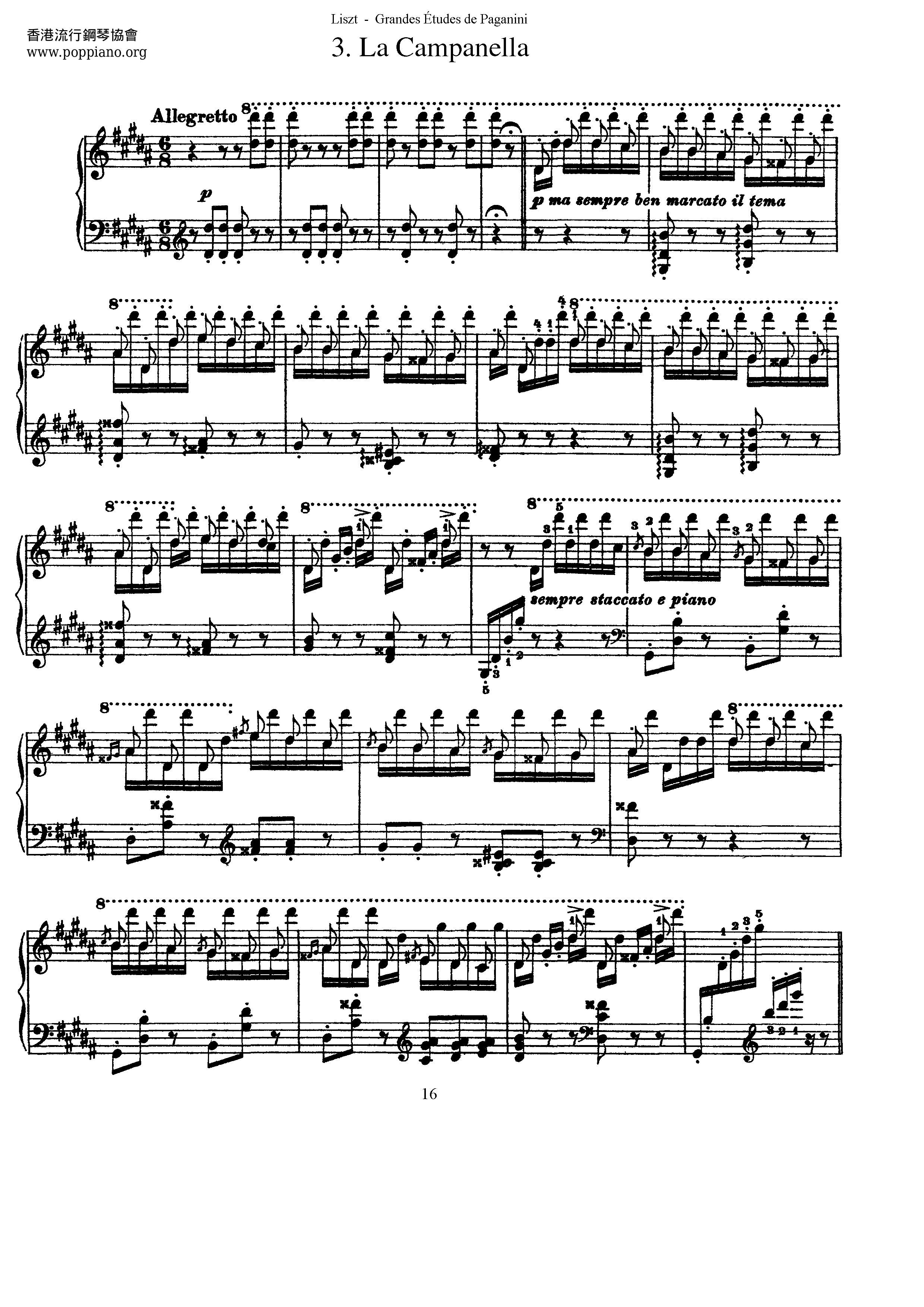 La campanella in G-Sharp Minor (From Grandes études de Paganini, S. 141 / 3) Score