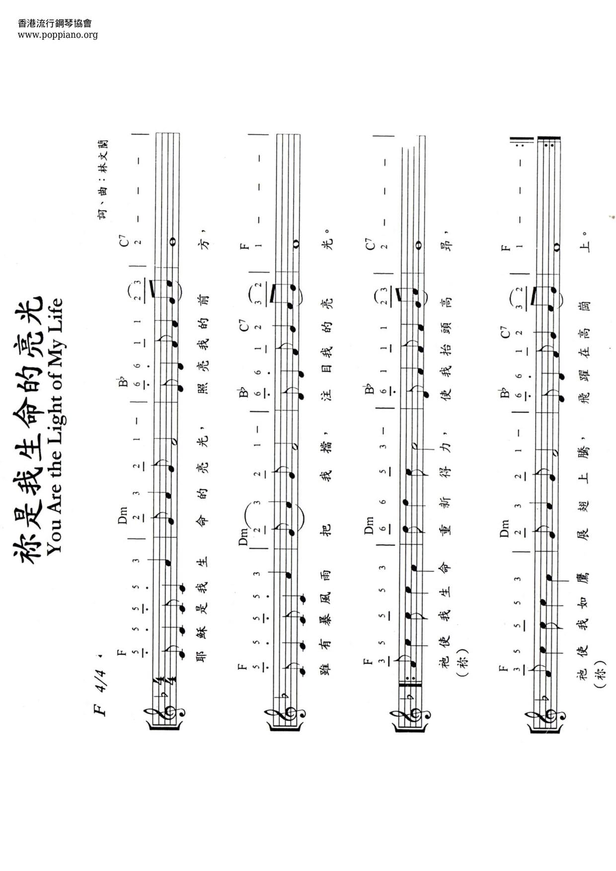 你是我生命的亮光琴譜