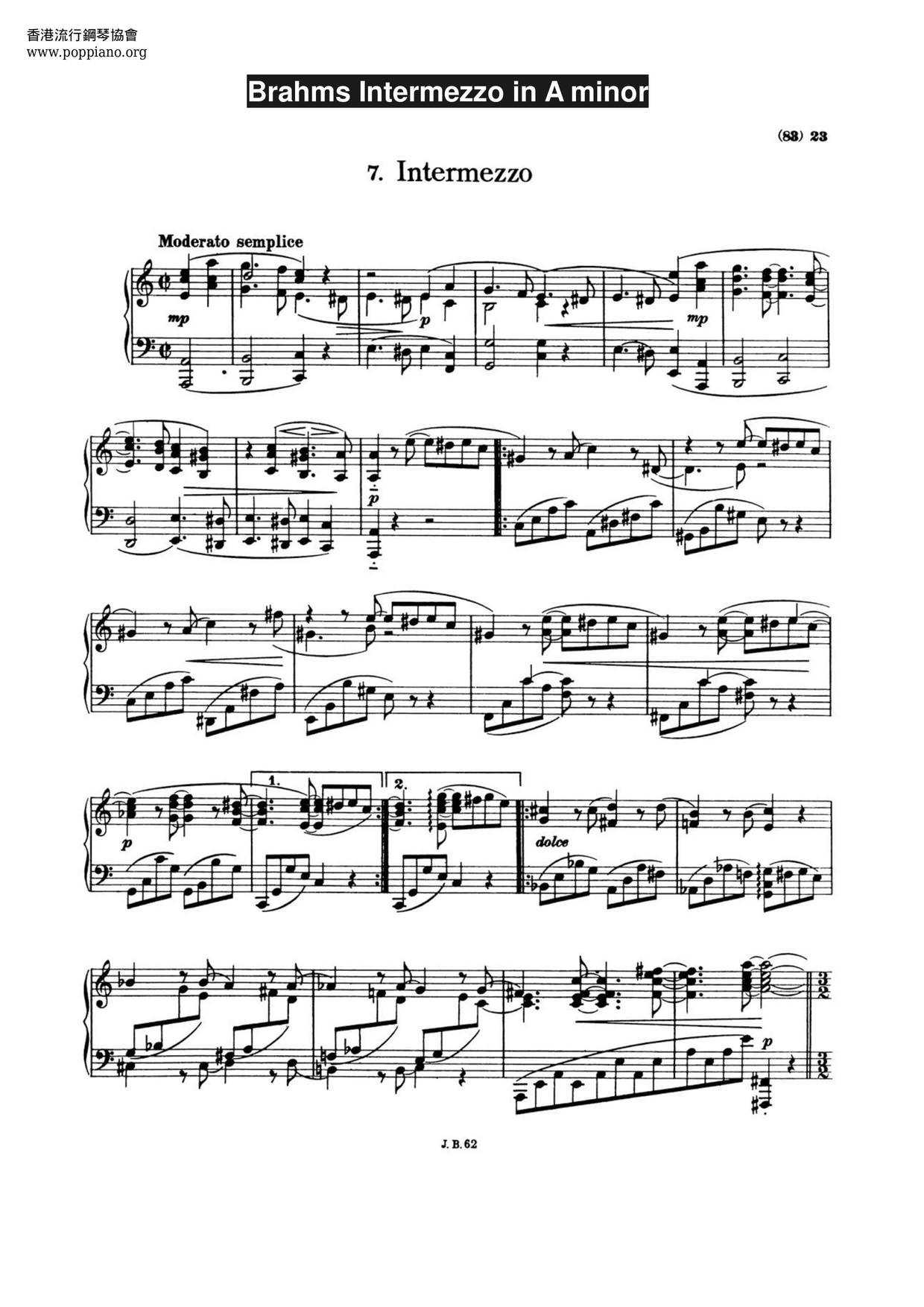 Intermezzo In A Minor Score