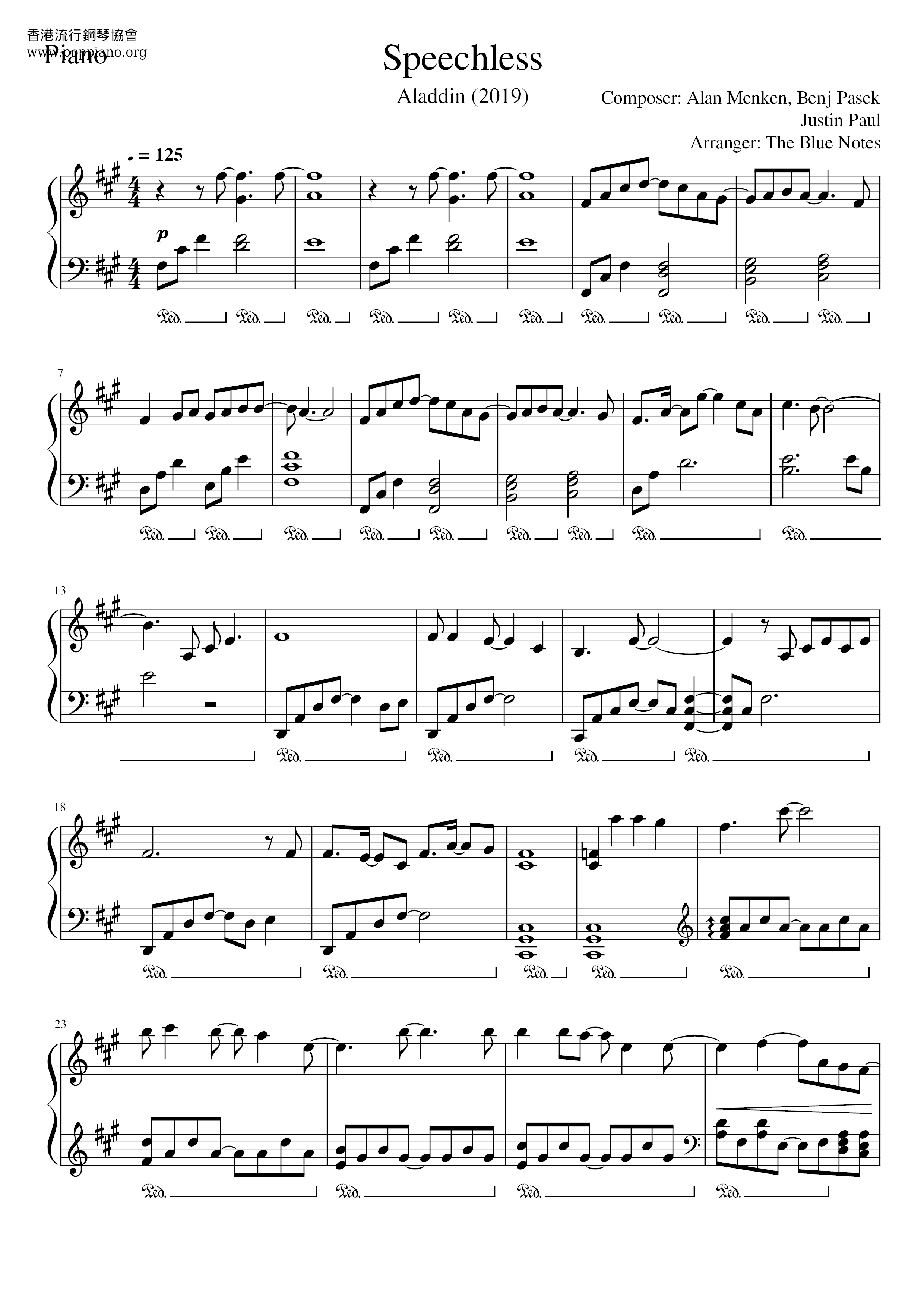 Aladdin - Speechless Score