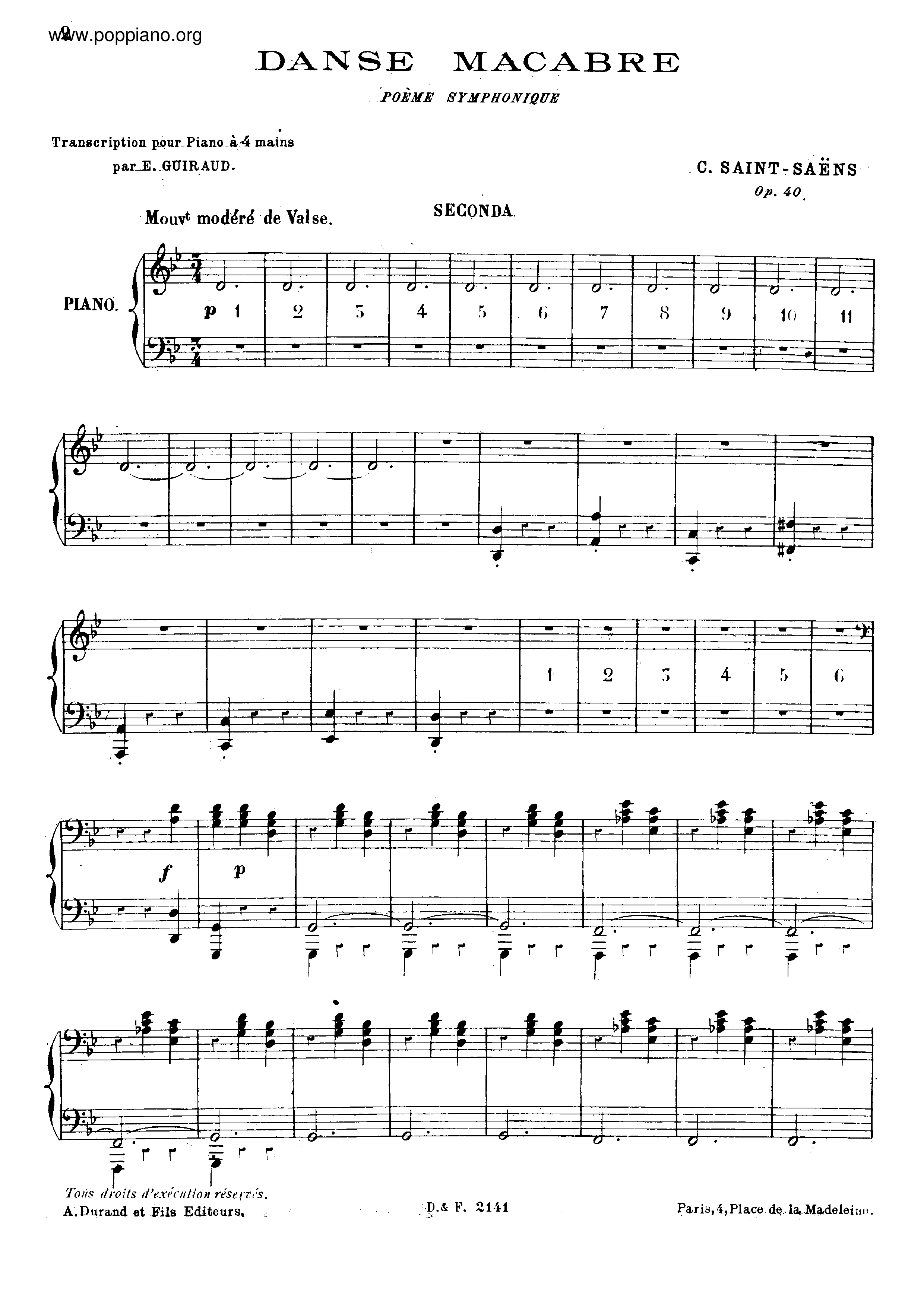 Danse Macabre Op.40, by Saint-Saens, S.555琴谱