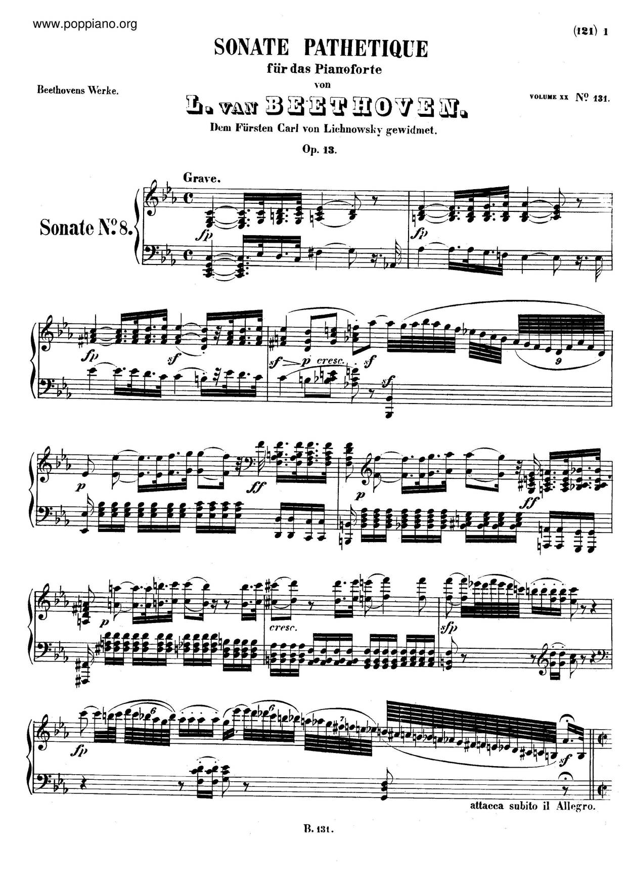 Sonata No. 8, Op. 13 悲愴奏鳴曲 Movt 1-3 Score