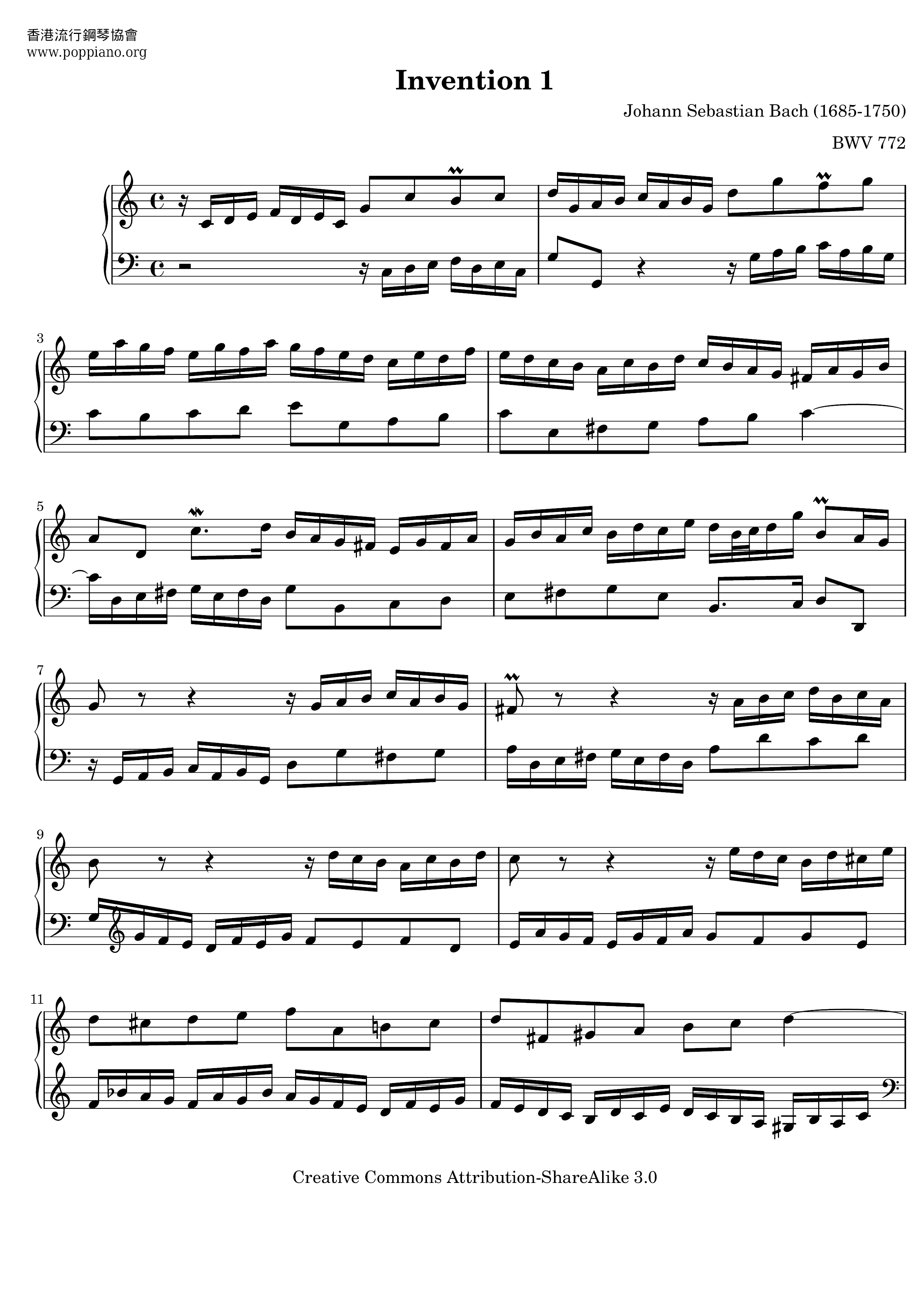 Invention 1, BWV 772 Score