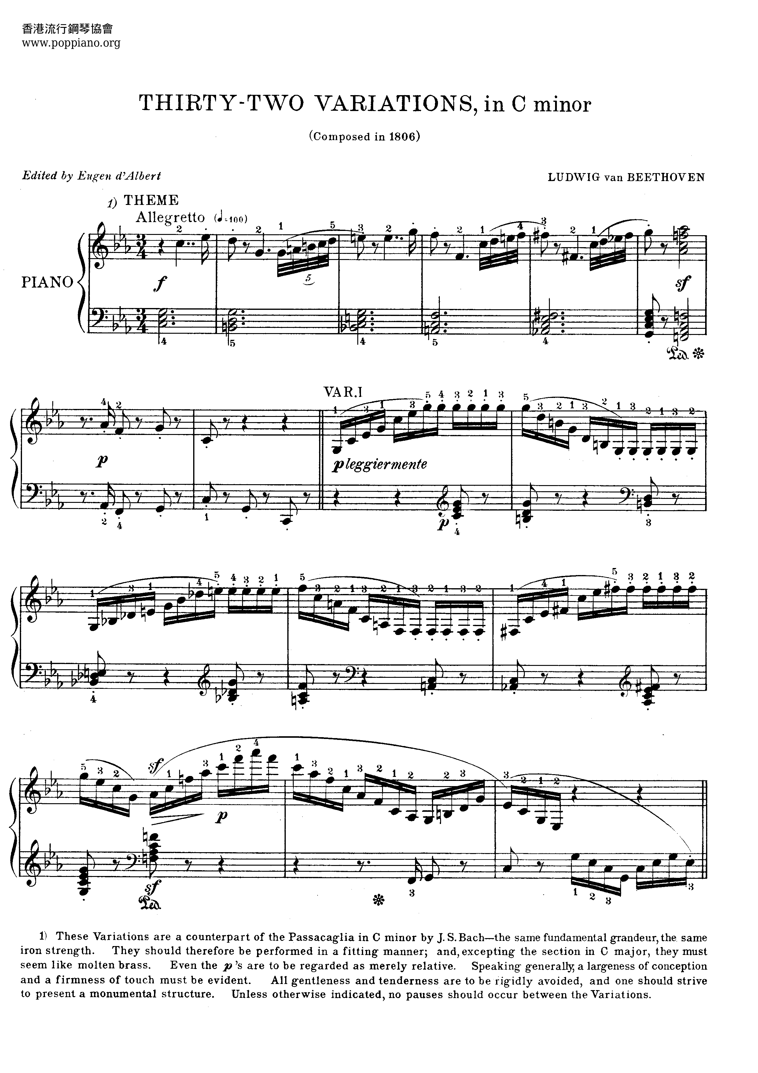 32 Variations In C Minor Score