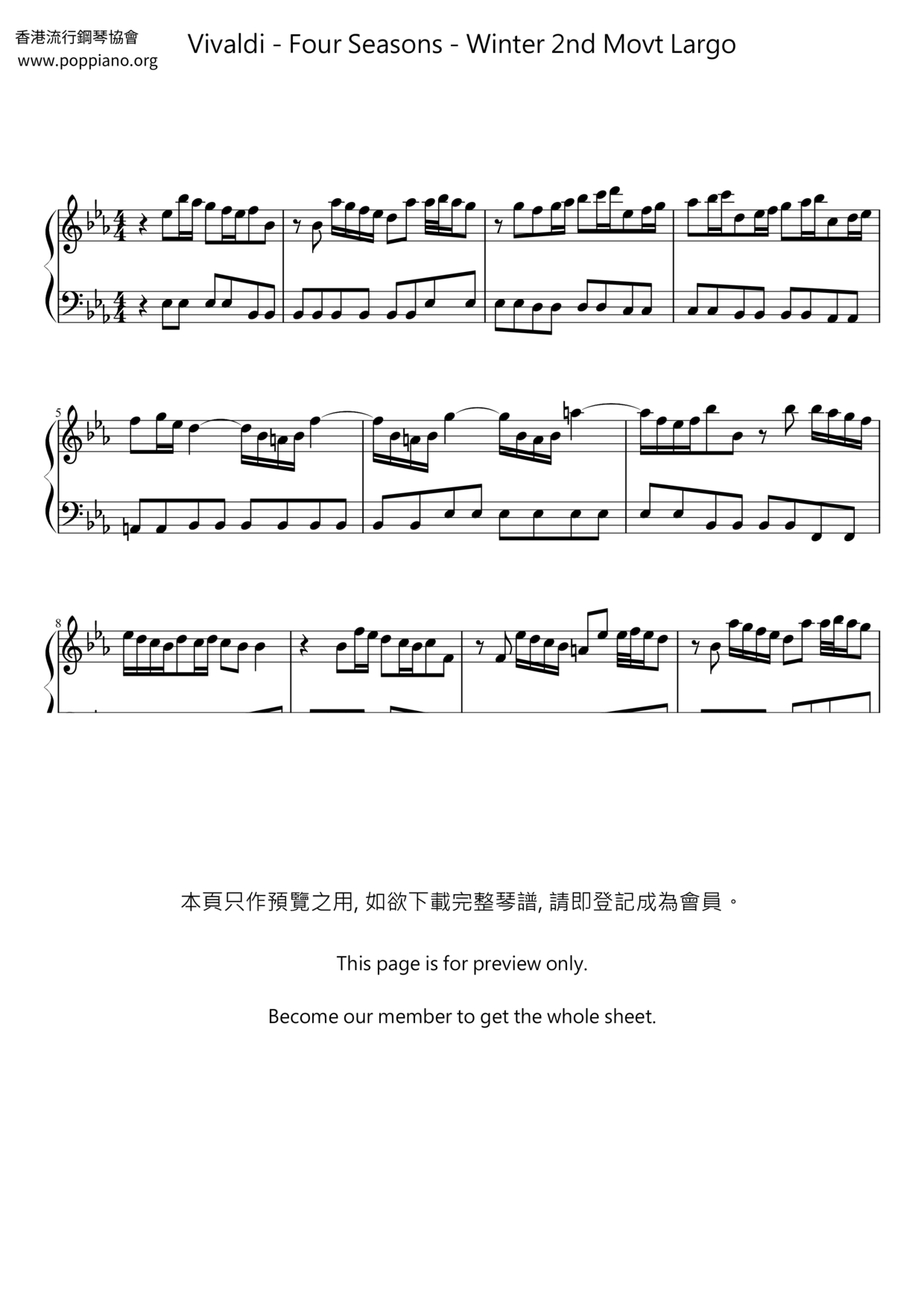 Four Seasons - Winter 2nd Movt Largo琴譜