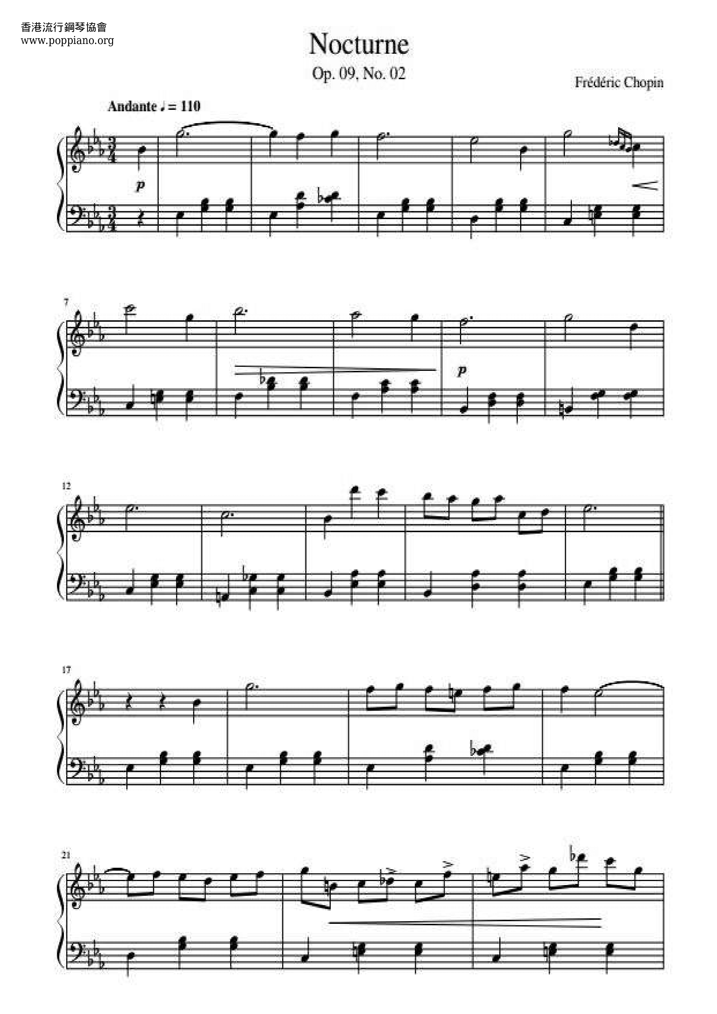 Nocturne Op.9 No.2 In E Flat Major Score