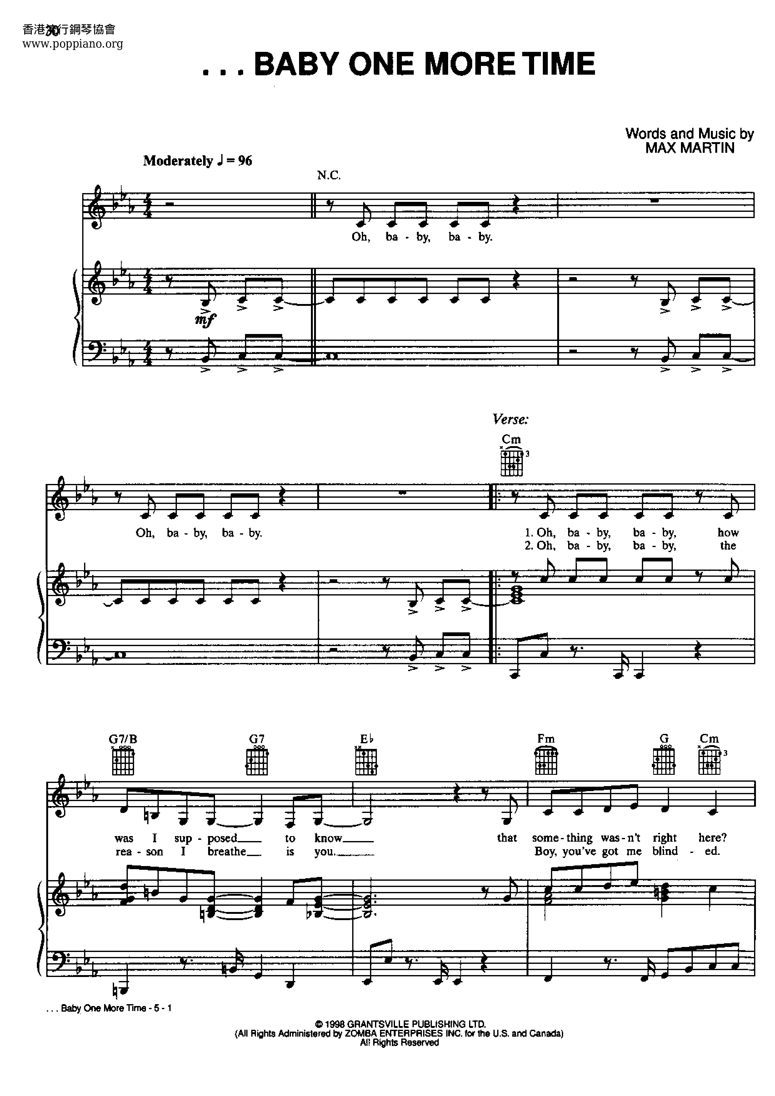 ☆ Baby One More Time ( 楽譜) - PDF無料ピアノ譜 gakufu