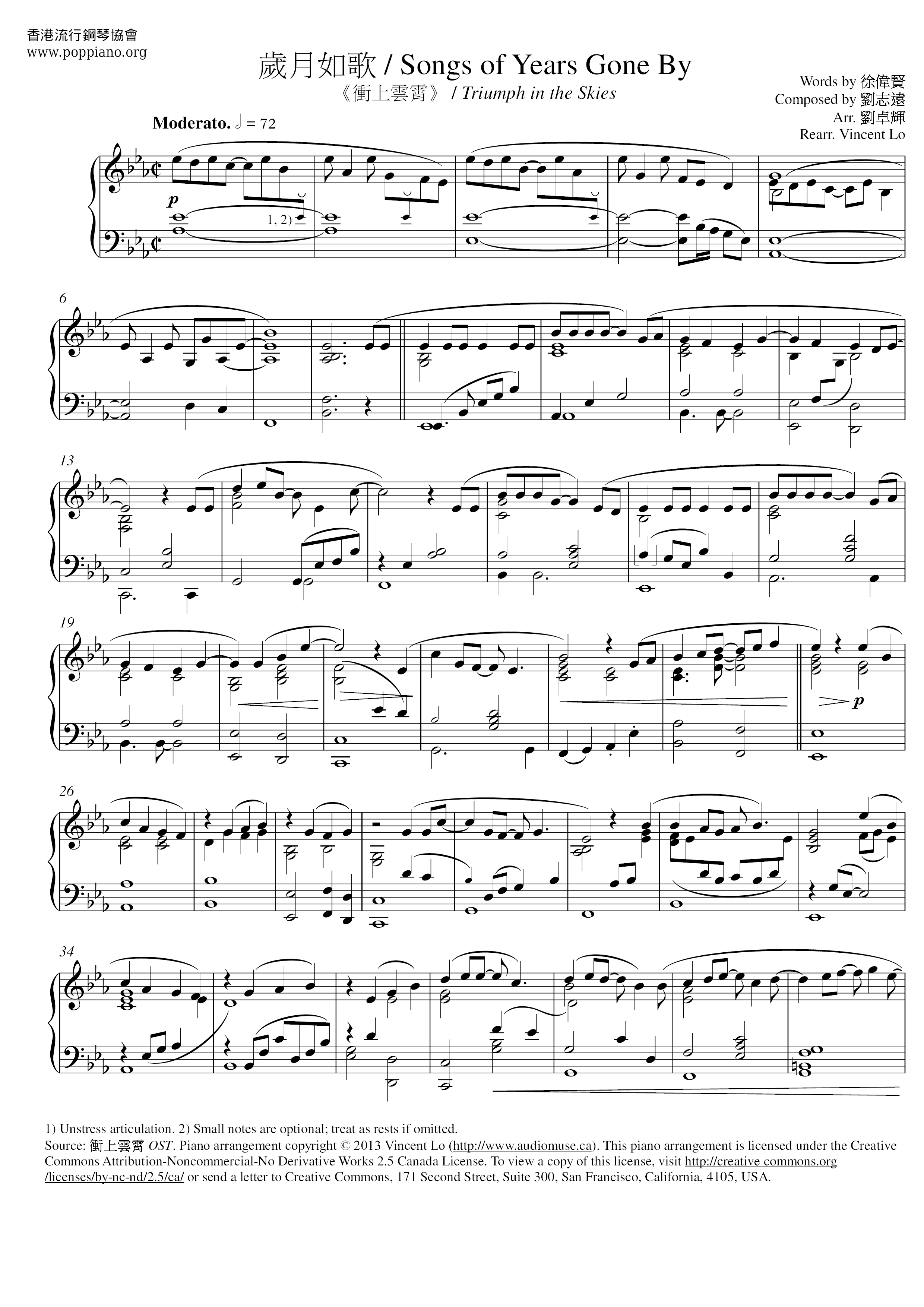Song Of The Years Gone By Score