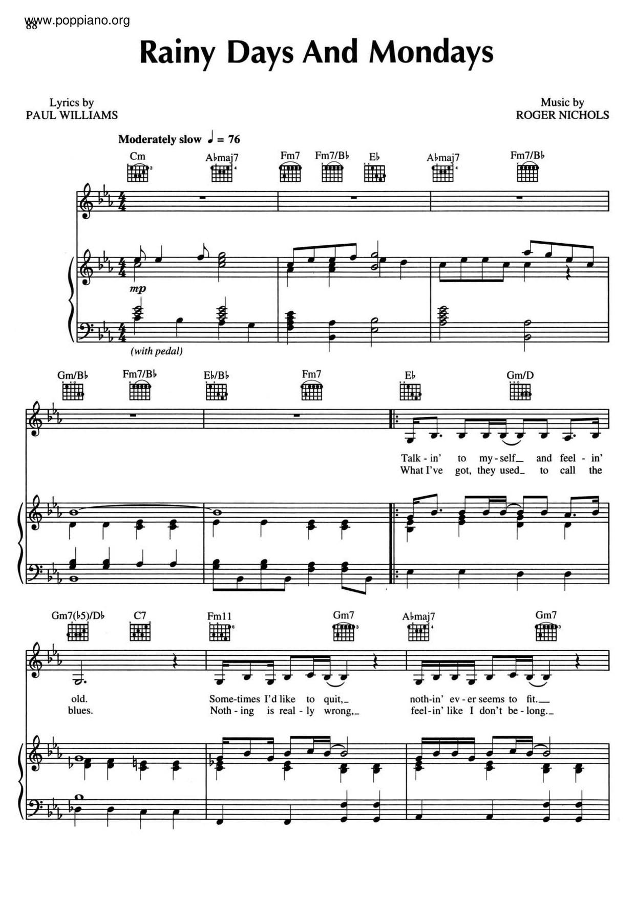 Rainy Days And Mondays Sheet Music | The Carpenters | Real Book – Melody,  Lyrics & Chords