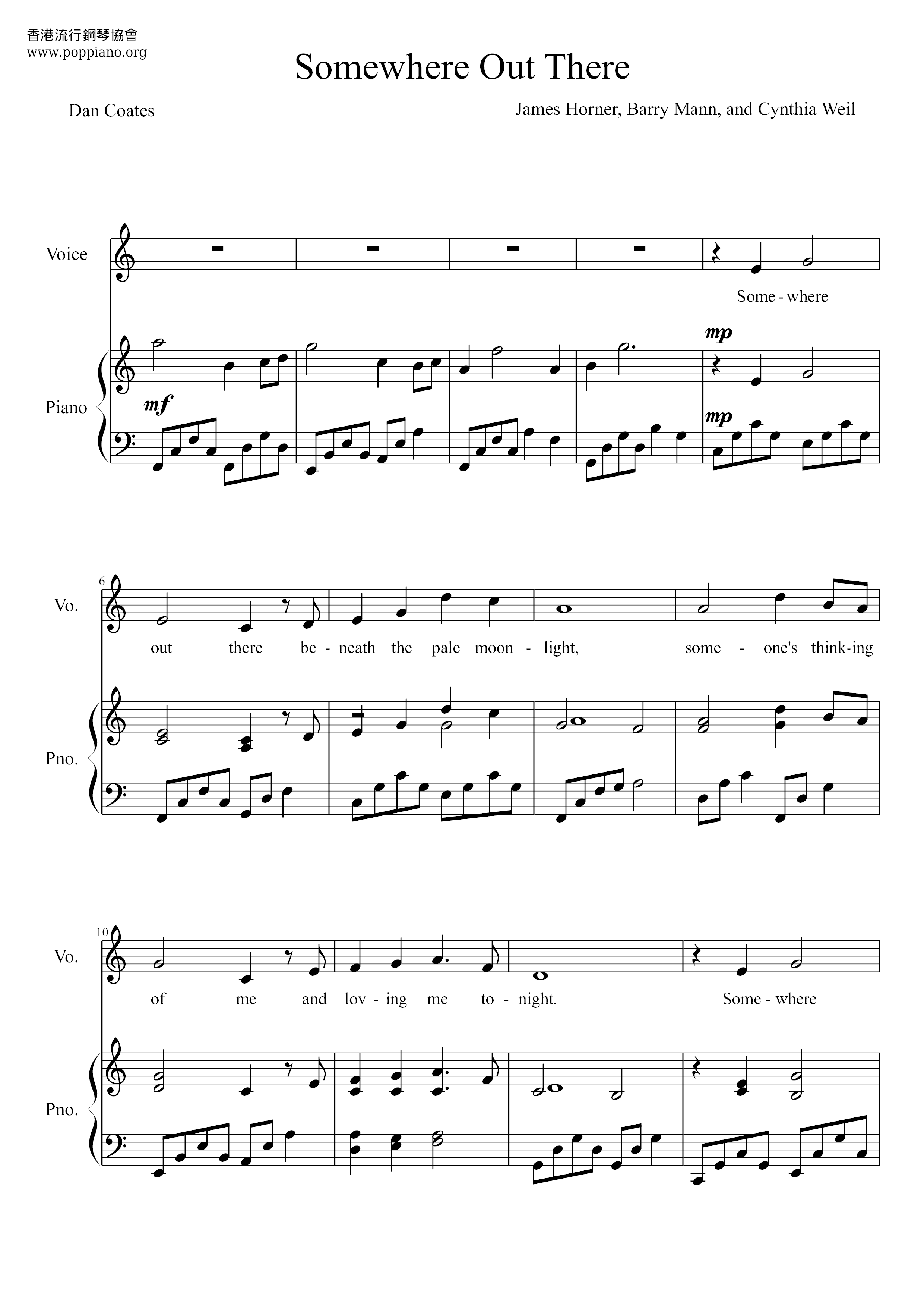 Somewhere Out There - From An American Tail Score