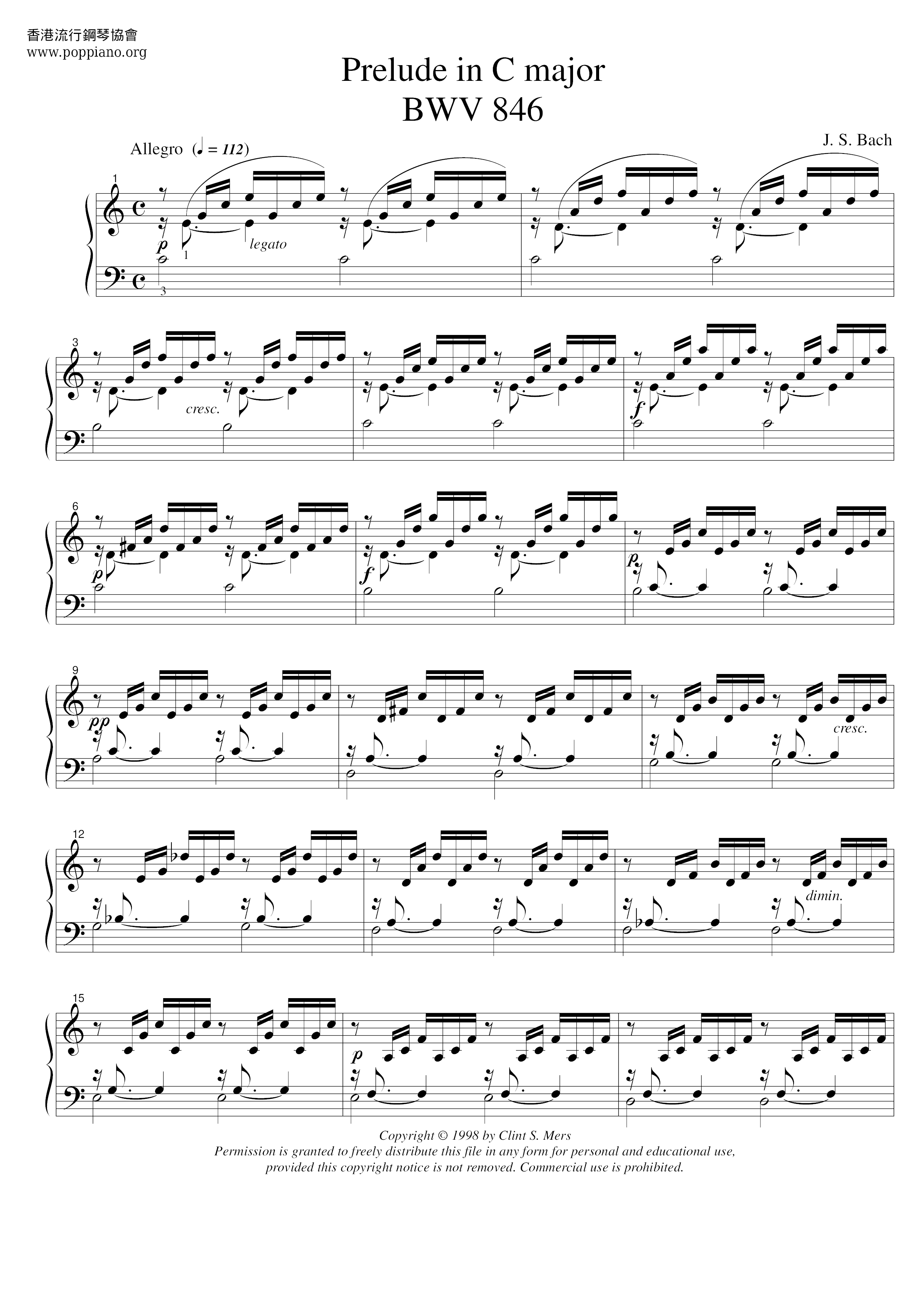 Prelude And Fugue In C Major, BWV 846 Score