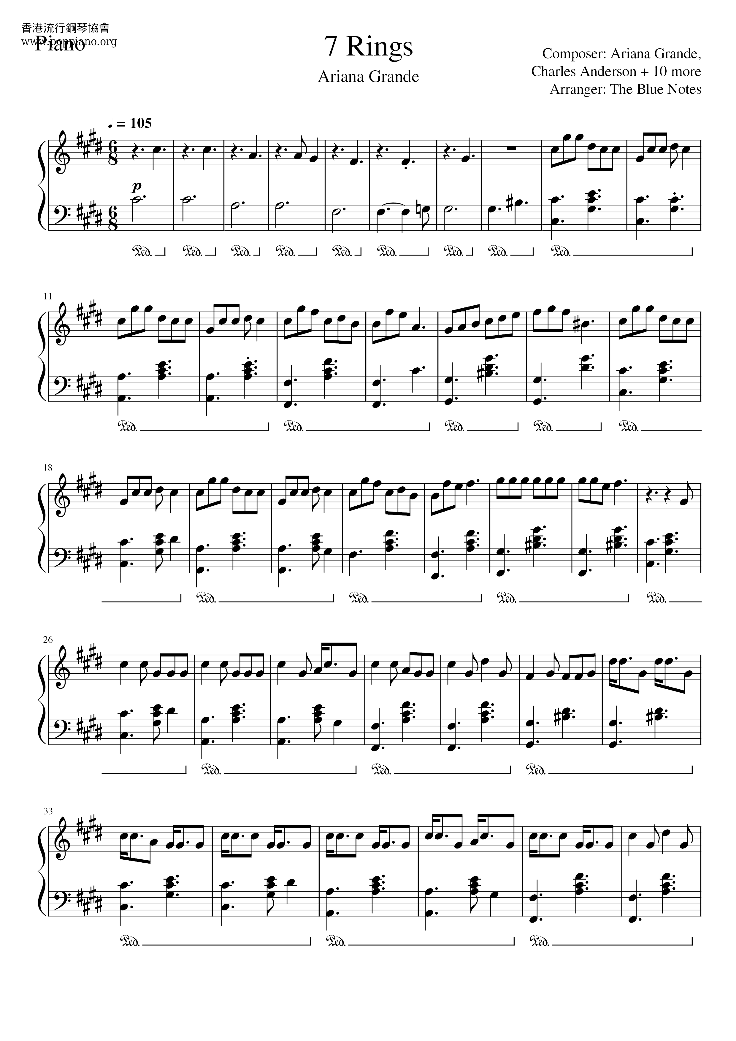 7 rings – Ariana Grande (YT) Sheet music for Piano (Solo) Easy |  Musescore.com