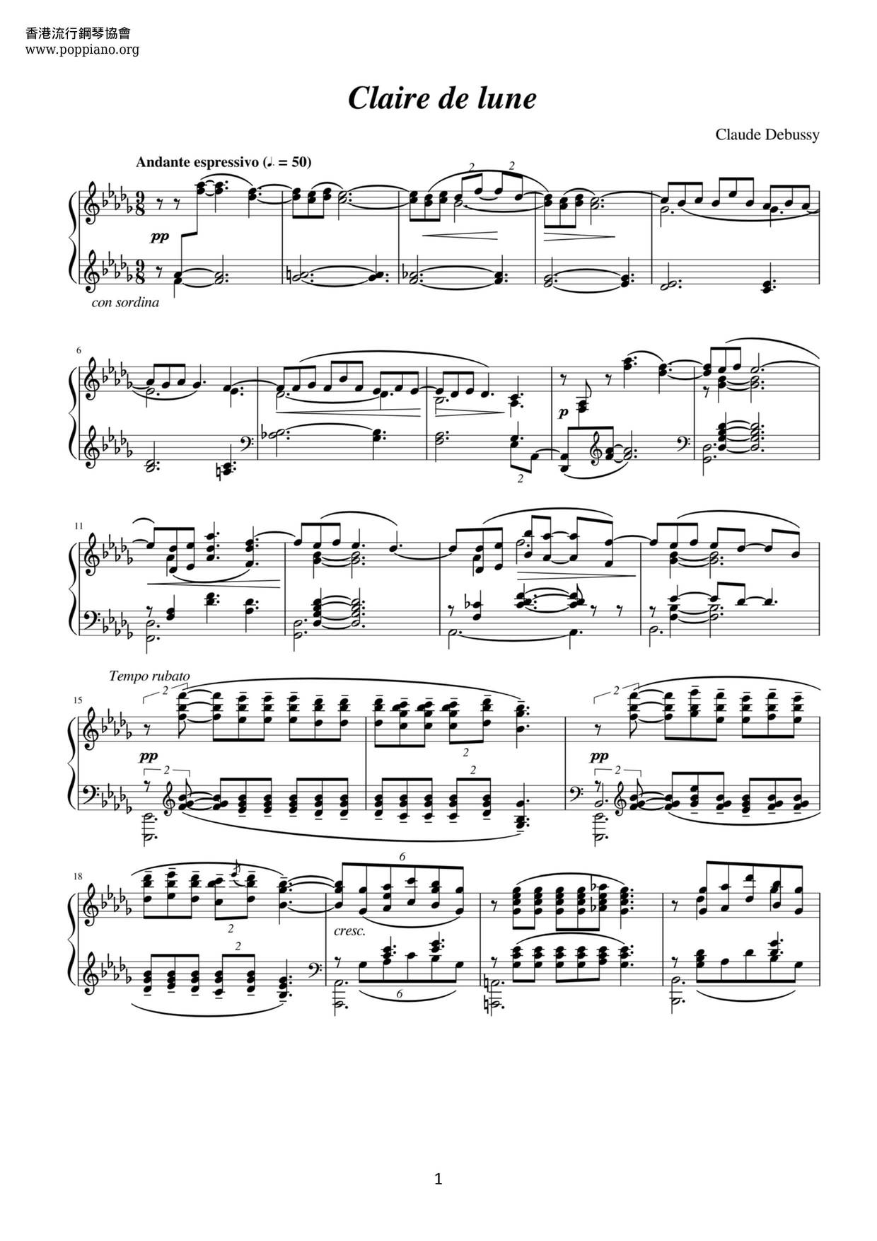 Clair de Lune, L. 32 Score