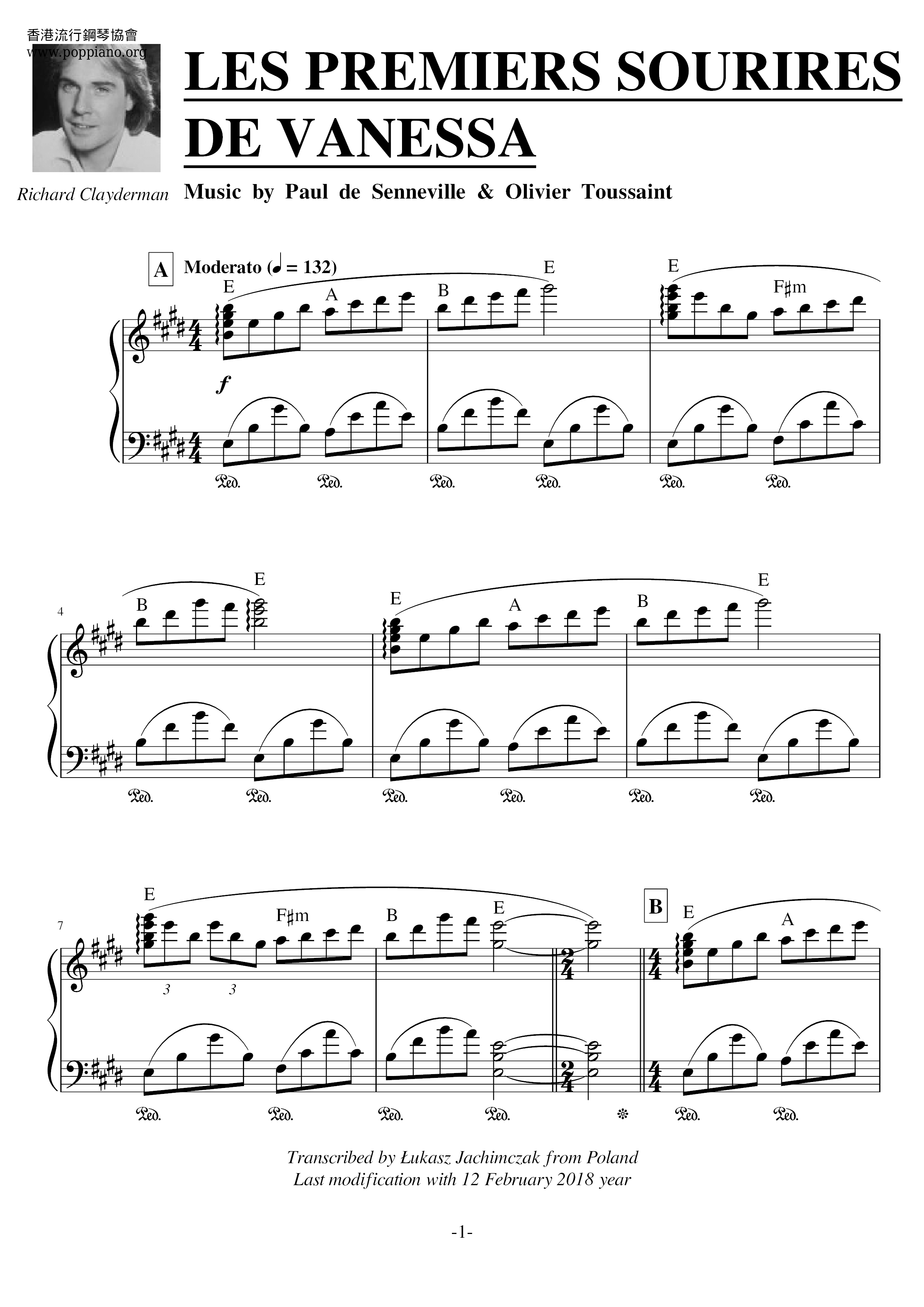 Les Premiers Sourires De Vanessaピアノ譜