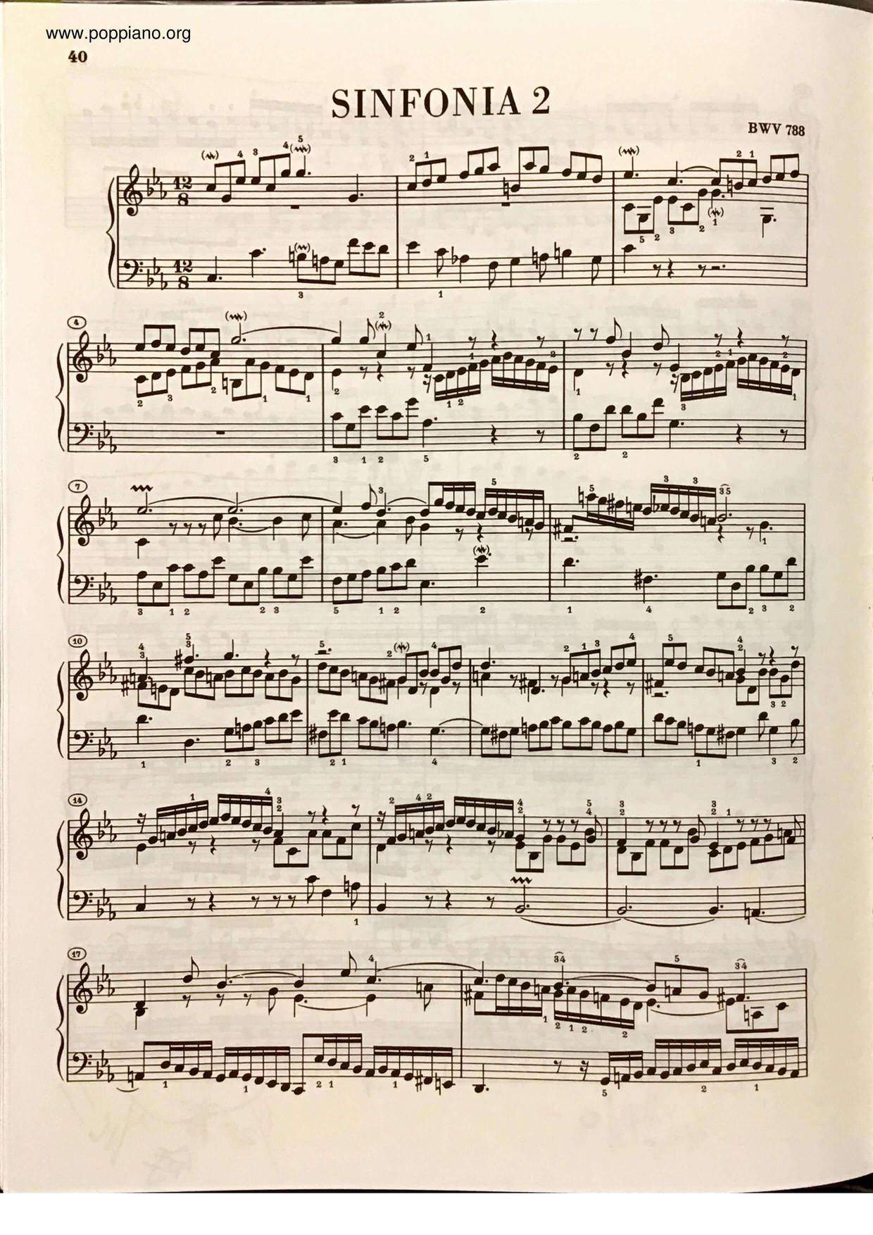 Sinfonia II, BWV 788琴譜