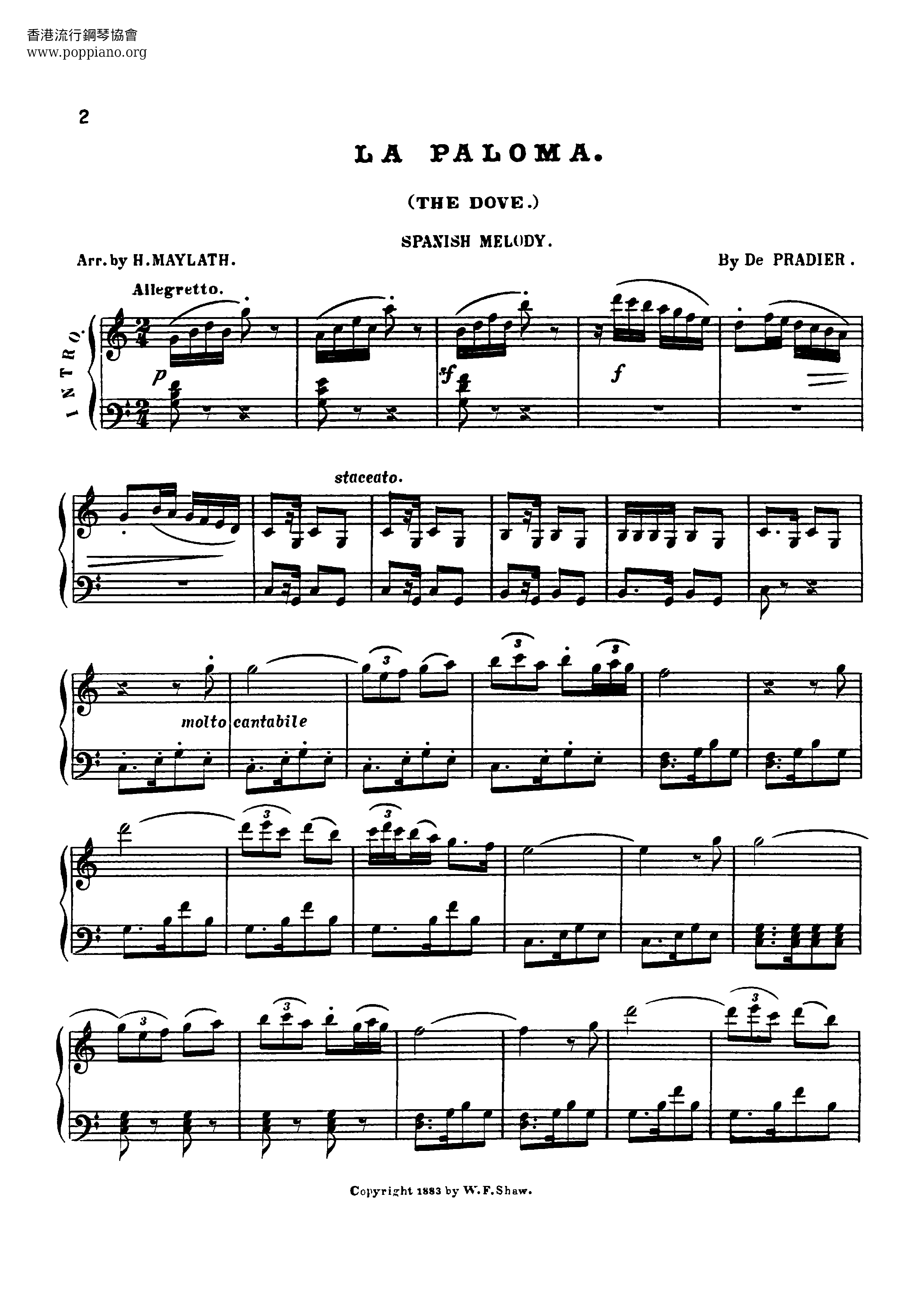 La Palomaピアノ譜