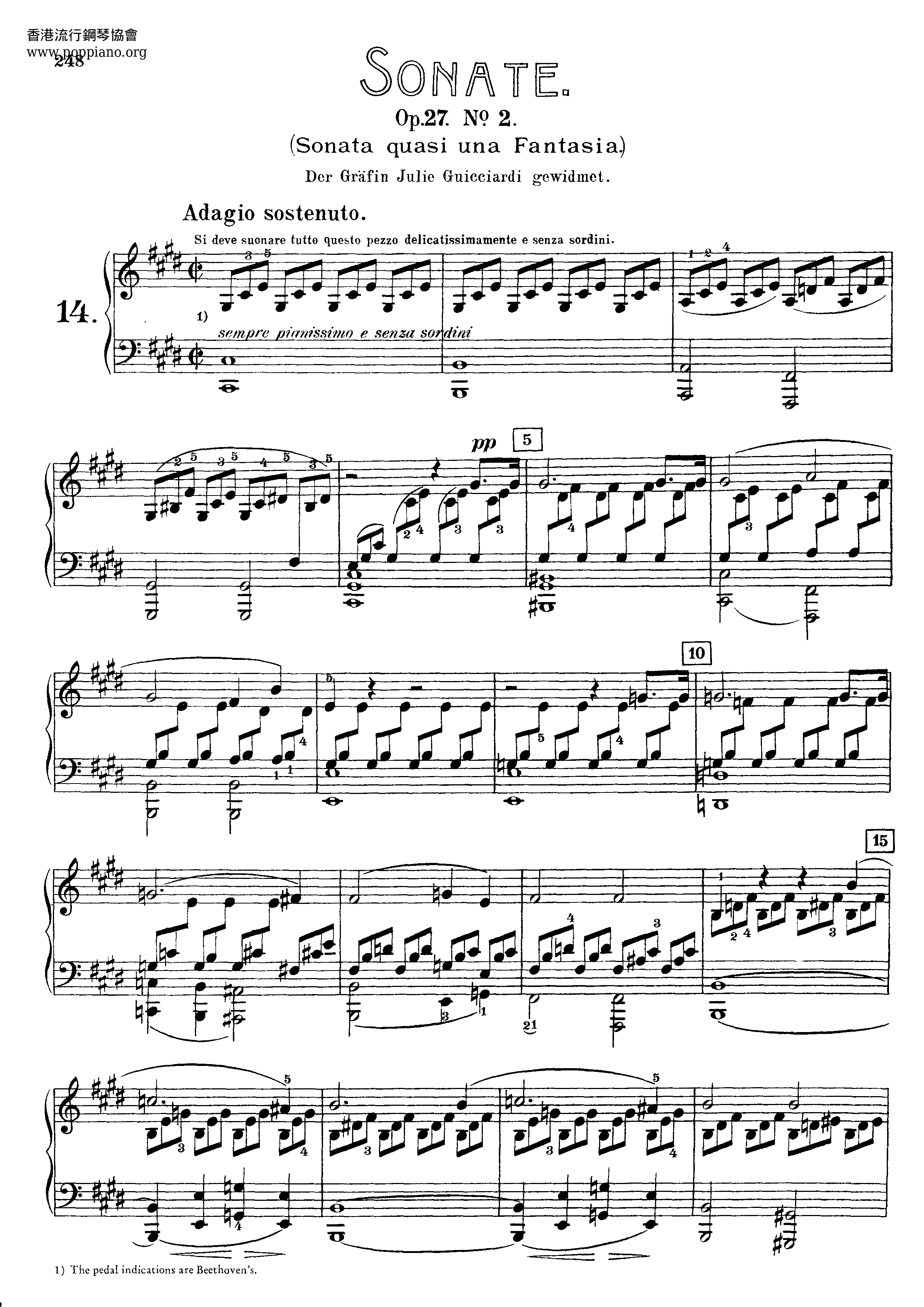 Sonata No. 14 Moonlight in C-Sharp Minor, Op. 27 No. 2: I. Adagio sostenutoピアノ譜