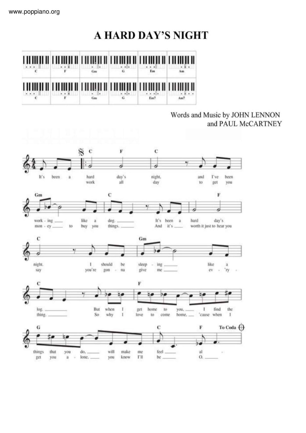 ☆ A Hard Day's Night ( 楽譜) - PDF無料ピアノ譜 gakufu ☆ A Hard Day's Night ( 楽譜) - PDF無料ピアノ譜 gakufu