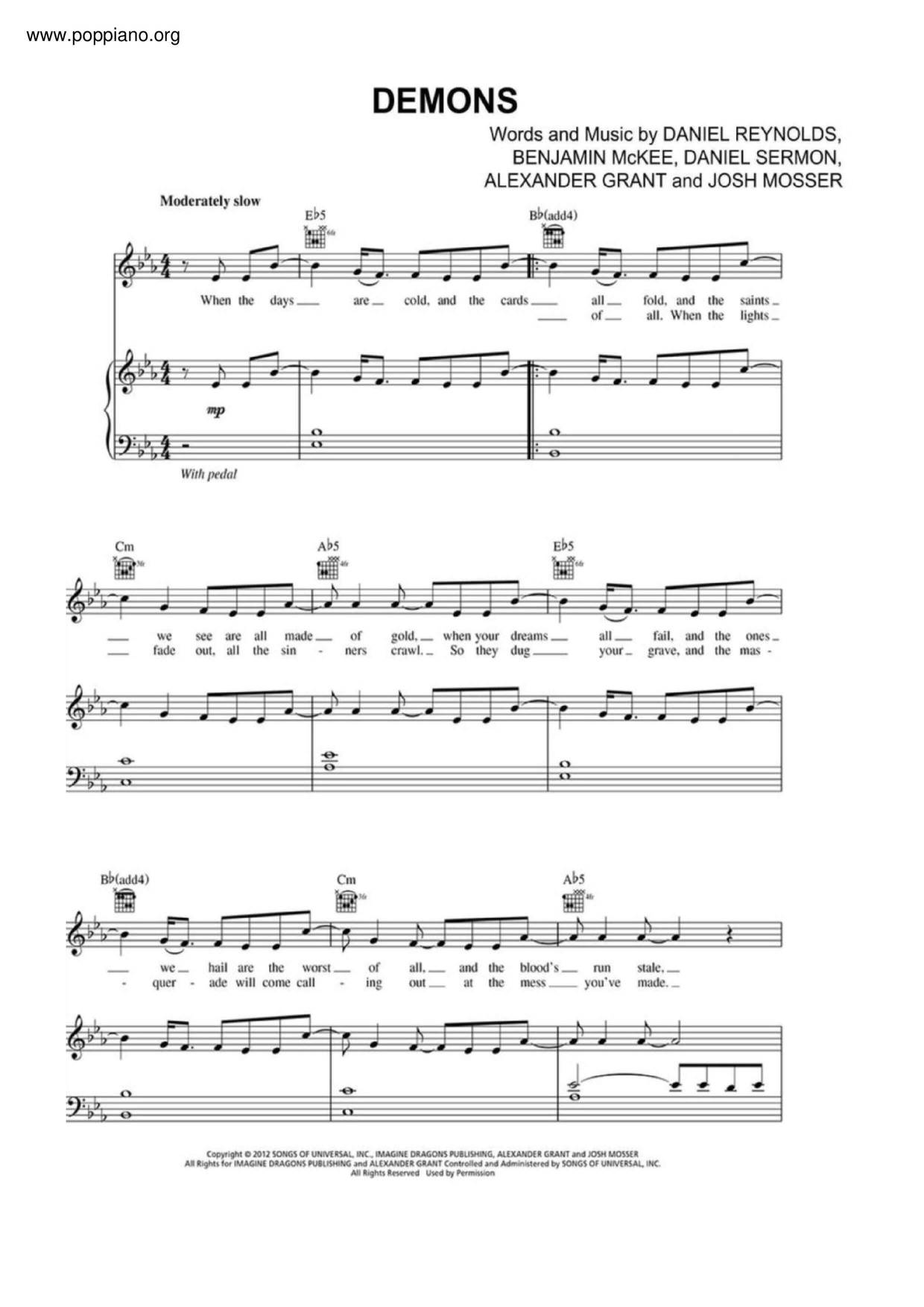 Demons - Partitura para Piano Fácil en PDF - La Touche Musicale