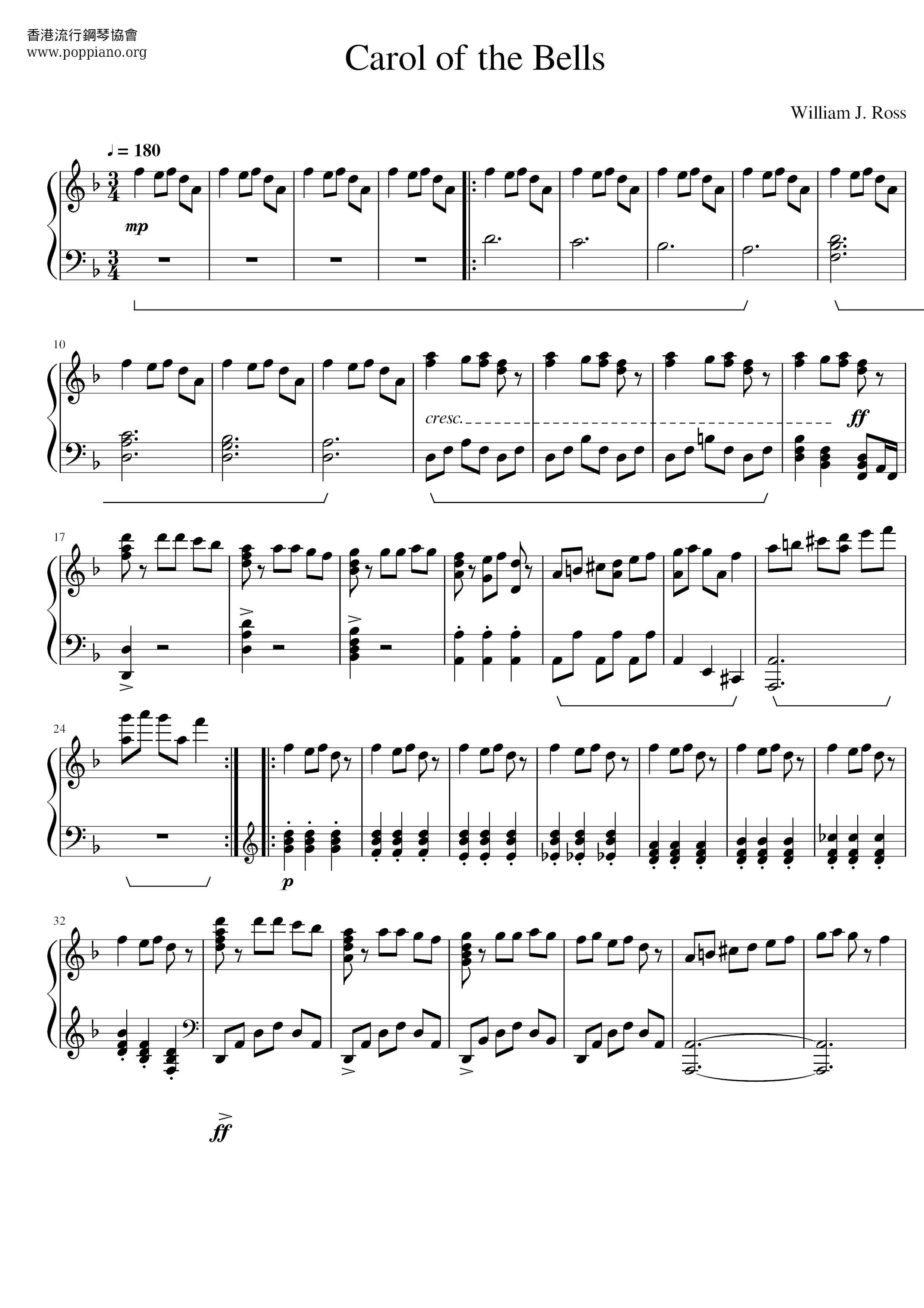 Carol Of The Bells Score