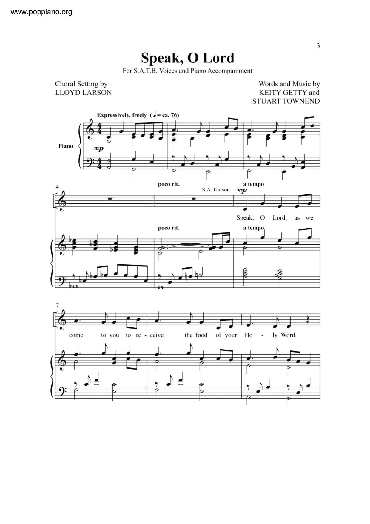 Speak, O Lord Score