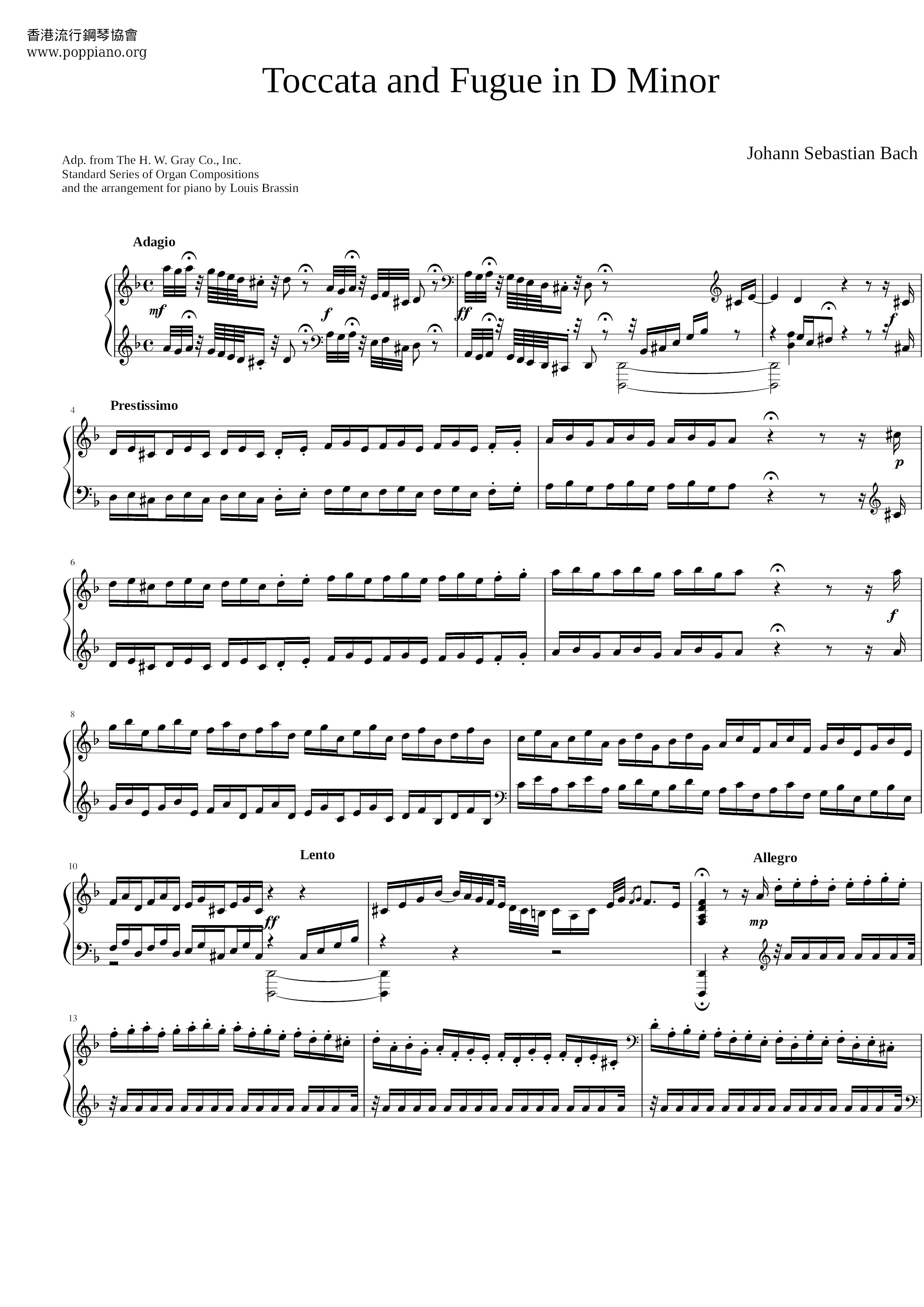 Toccata and Fugue in D minor, BWV 565琴谱