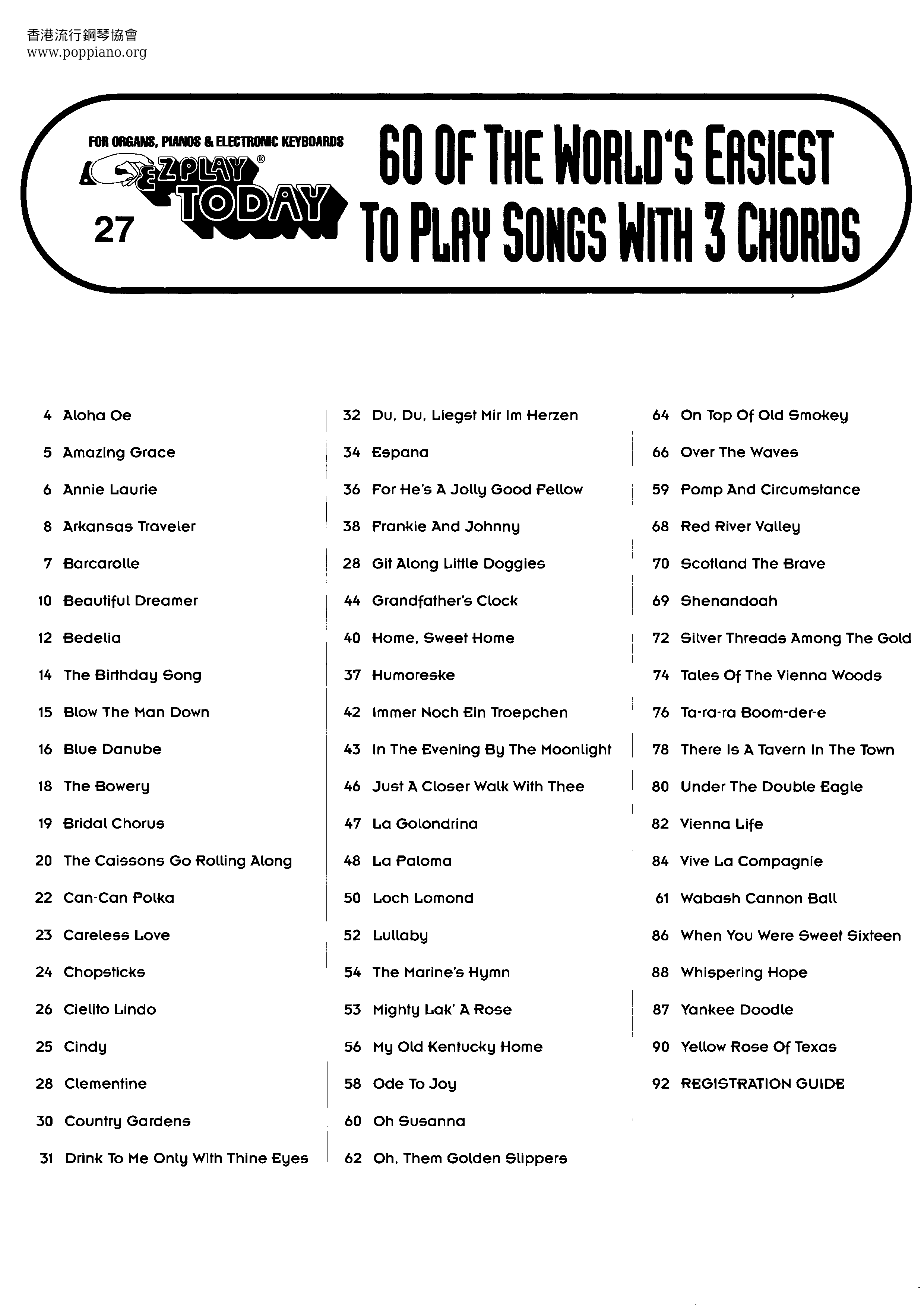 Easiest To Play Songs With 3 Chords 92 pages Score