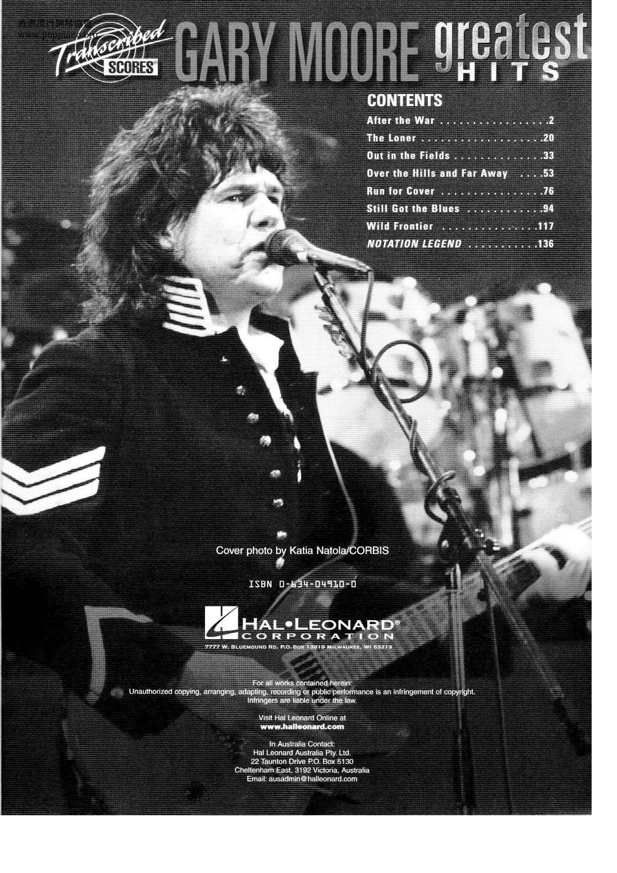 Gary Moore  Full Band Score 138 Pagesピアノ譜