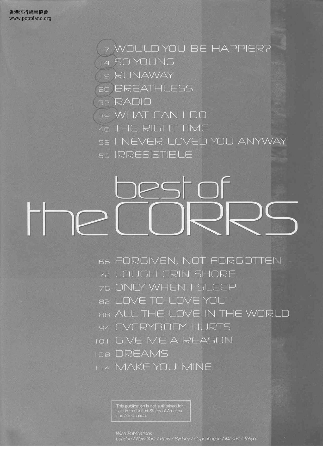 The Corrs Songbook 122 Pagesピアノ譜