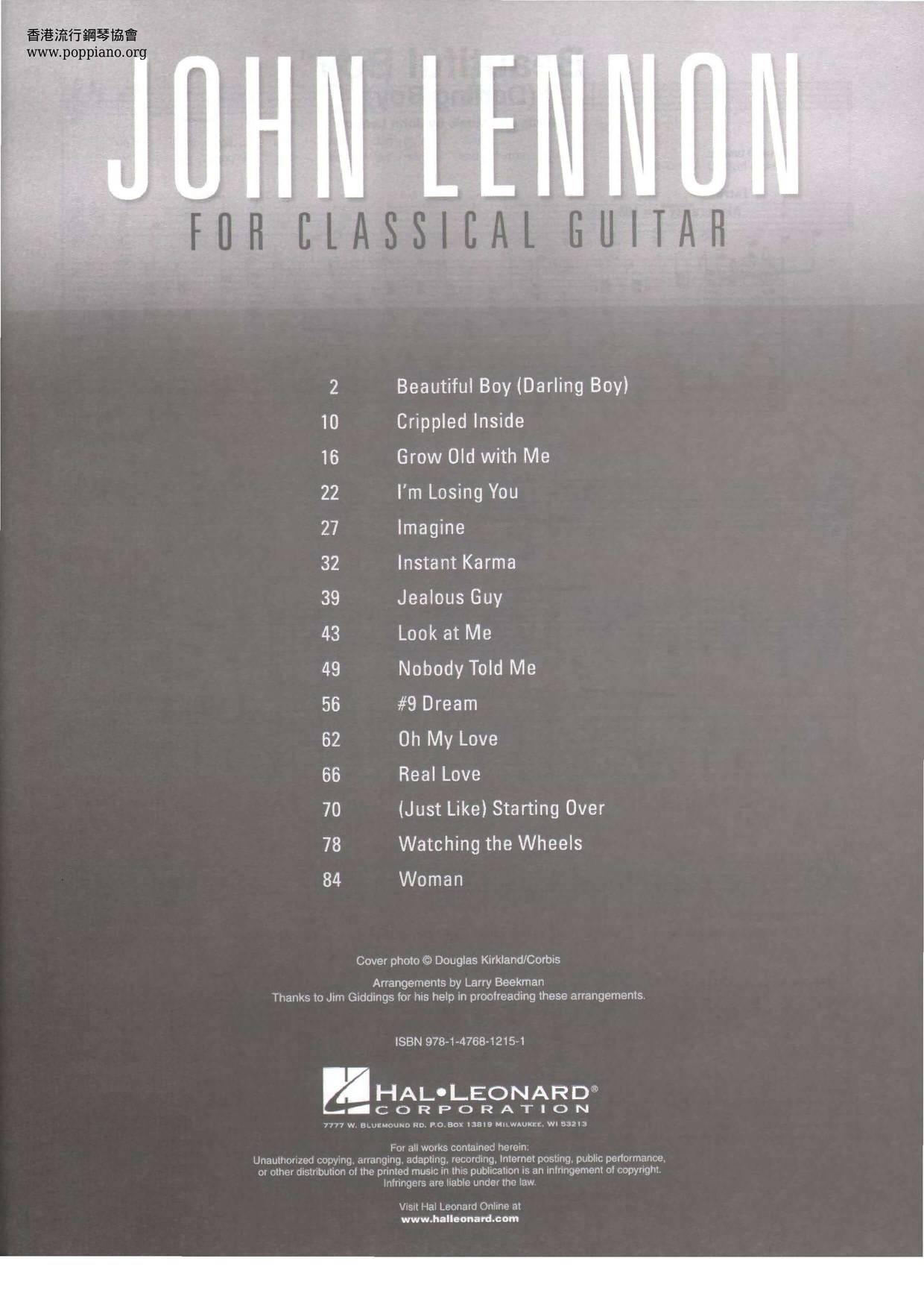 John Lennon For Classical Guitar 91 Pages琴譜